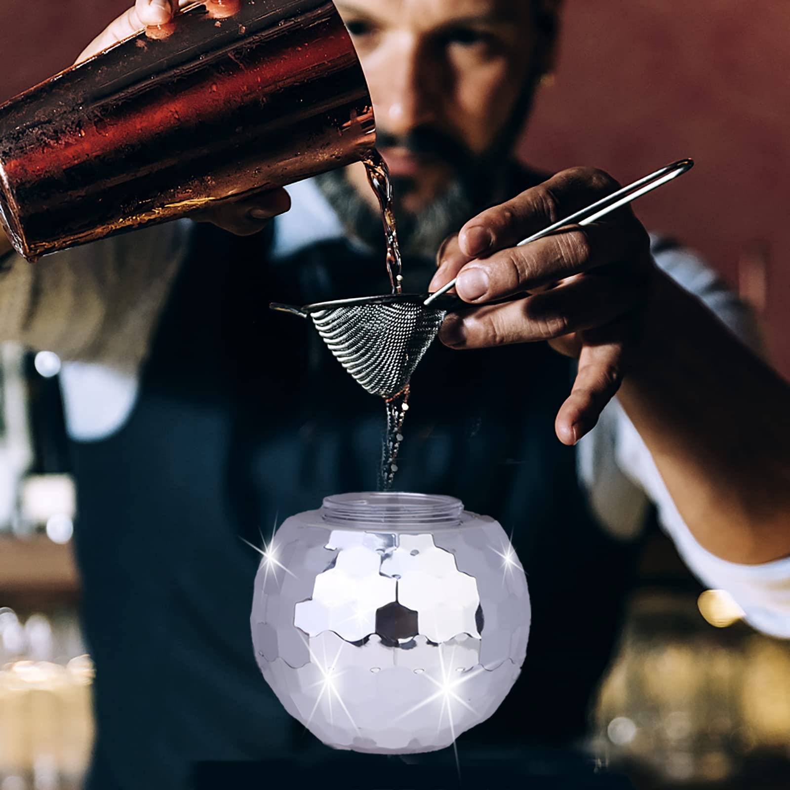 Tongnian Disco Ball Cups, 6 Pcs Silver Plastic Tumblers with Cowboy Hat Lid and Straw, RY-0069, Party Supplies