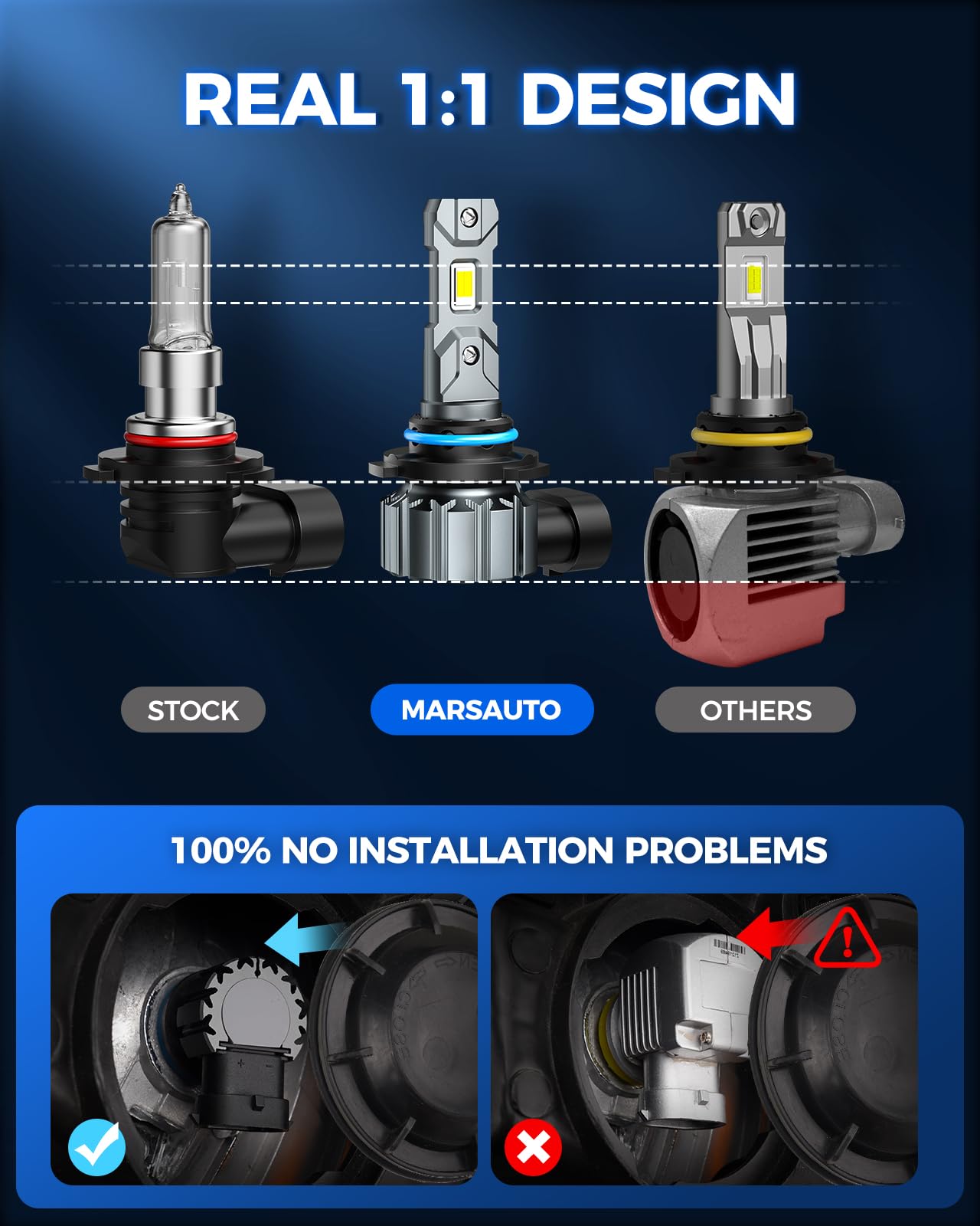 Marsauto 9005 Bulbs, 30000LM Brightness, HB3 Fog Lights, 6000K White, M1S-9005, Pack of 2, 99%