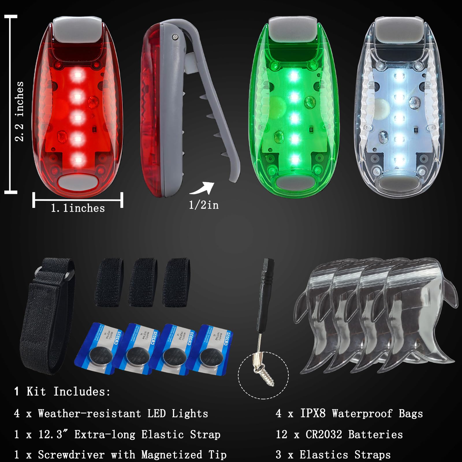 Amzonly LED Navigation Lights for Boats - 4pcs Clip-On Kit, 3 Flashing Modes, Red Green White, Model ZP-ZYQ001