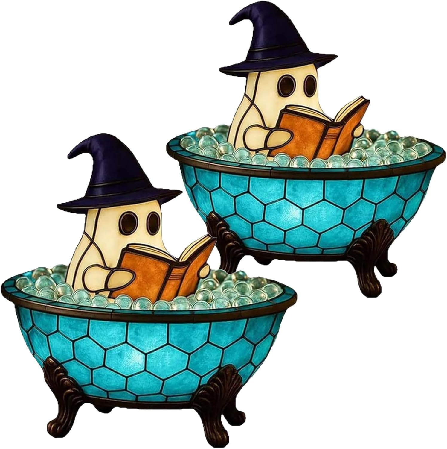 KEPNIONVER Halloween Ghost Bubble Bath Lamp - Cute Spooky LED Night Light for Bathroom, Bathtub, or Halloween Party D  cor (2Pac