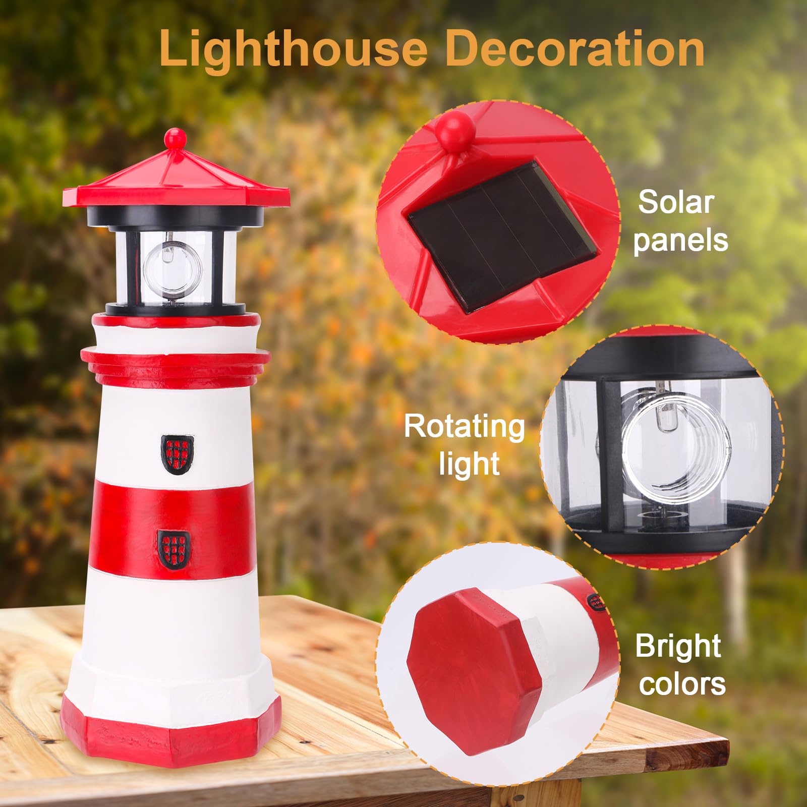 Rosycoud Solar Lighthouse With Rotating Beacon, 10.6'' Outdoor Garden Decor, Waterproof Statue Lamp For Yard Lawn Patio Gifts