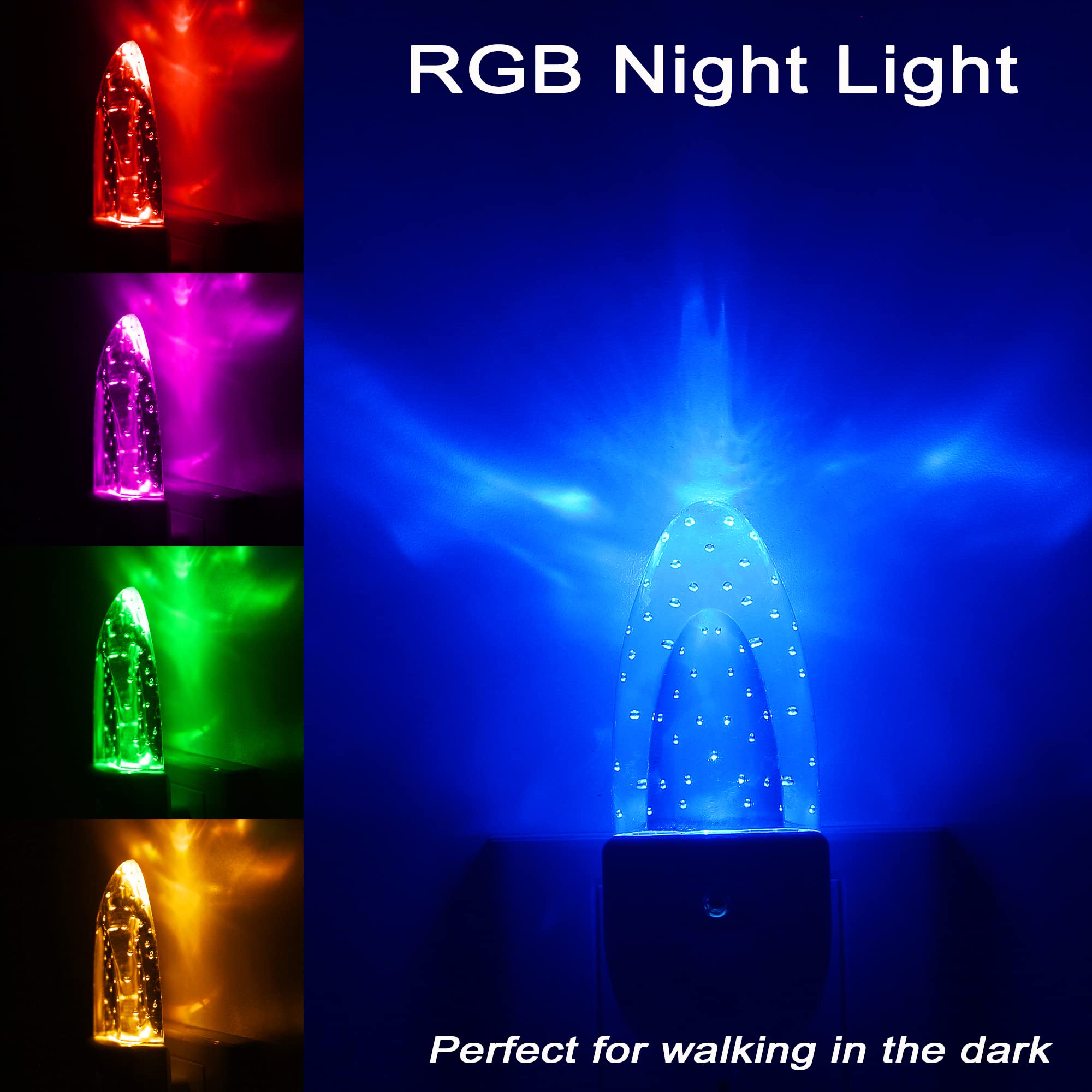 GREENIC LED Night Light 4 Pack, Multicolor Bubble Pattern, Dusk to Dawn Sensor, Plug-in for Bedroom, Kids Room, Bathroom, Model GL-NL-0.5W