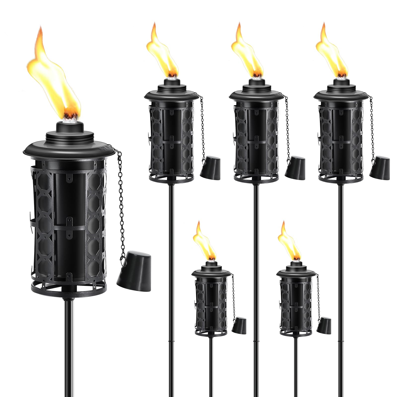 Fan-Torches 6-Pack Black Citronella Torches, 59-Inch Outdoor Garden Décor With 3-Prong