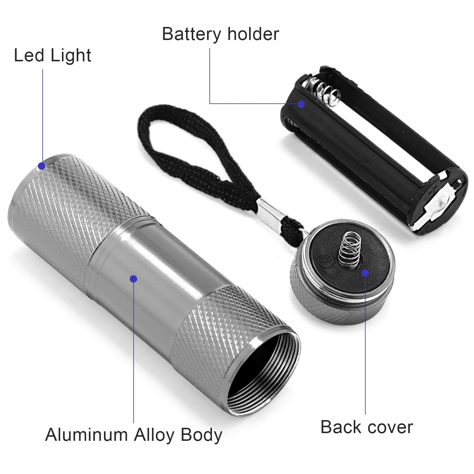 ROCEEI UV Blacklight Flashlights - 10 Pack Mini Torch, Portable LED, Purple Light