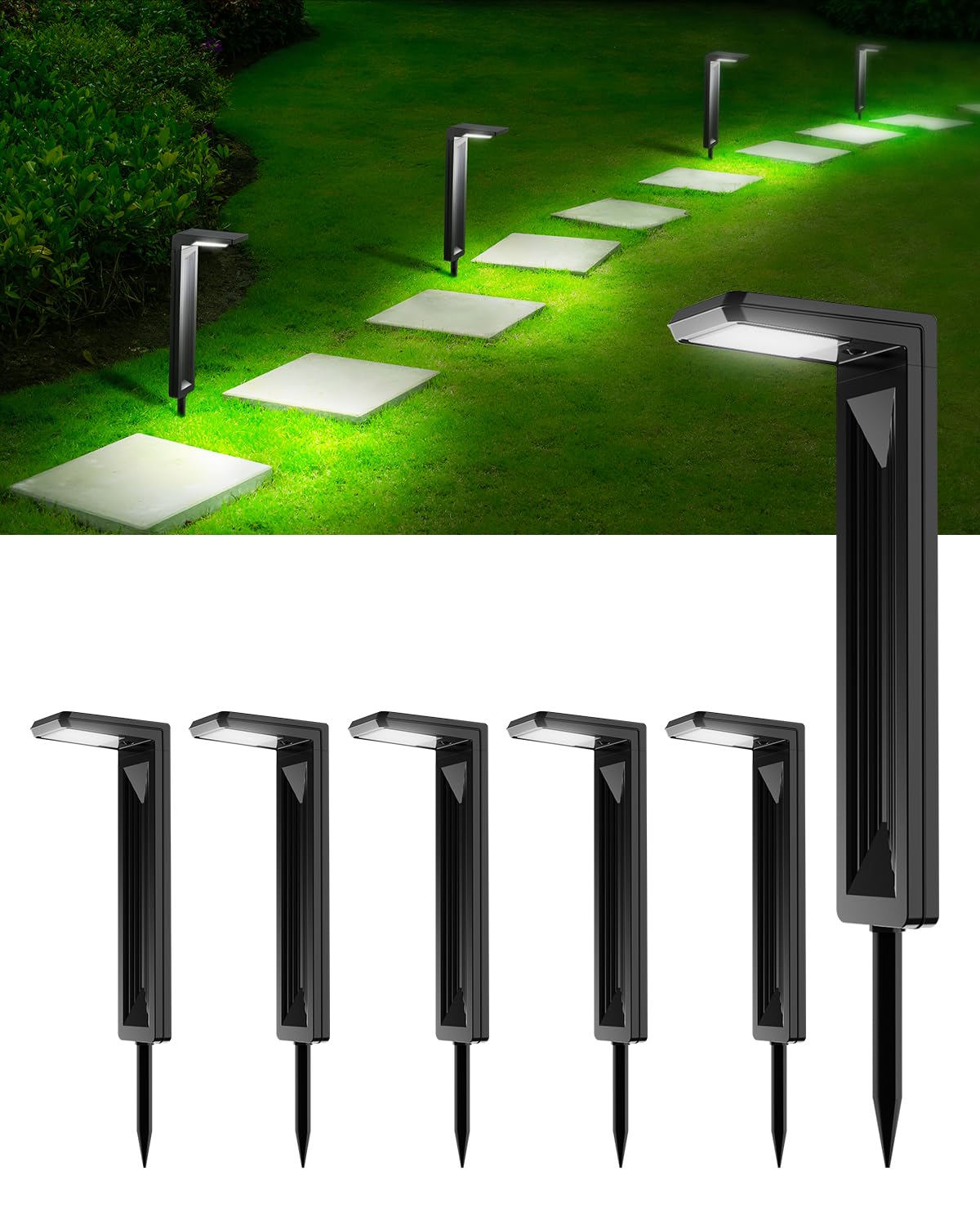 FALOVE 6 Pack Solar Powered Pathway Lights 30 LED Waterproof Cool White Modern Design Model FA0802-6