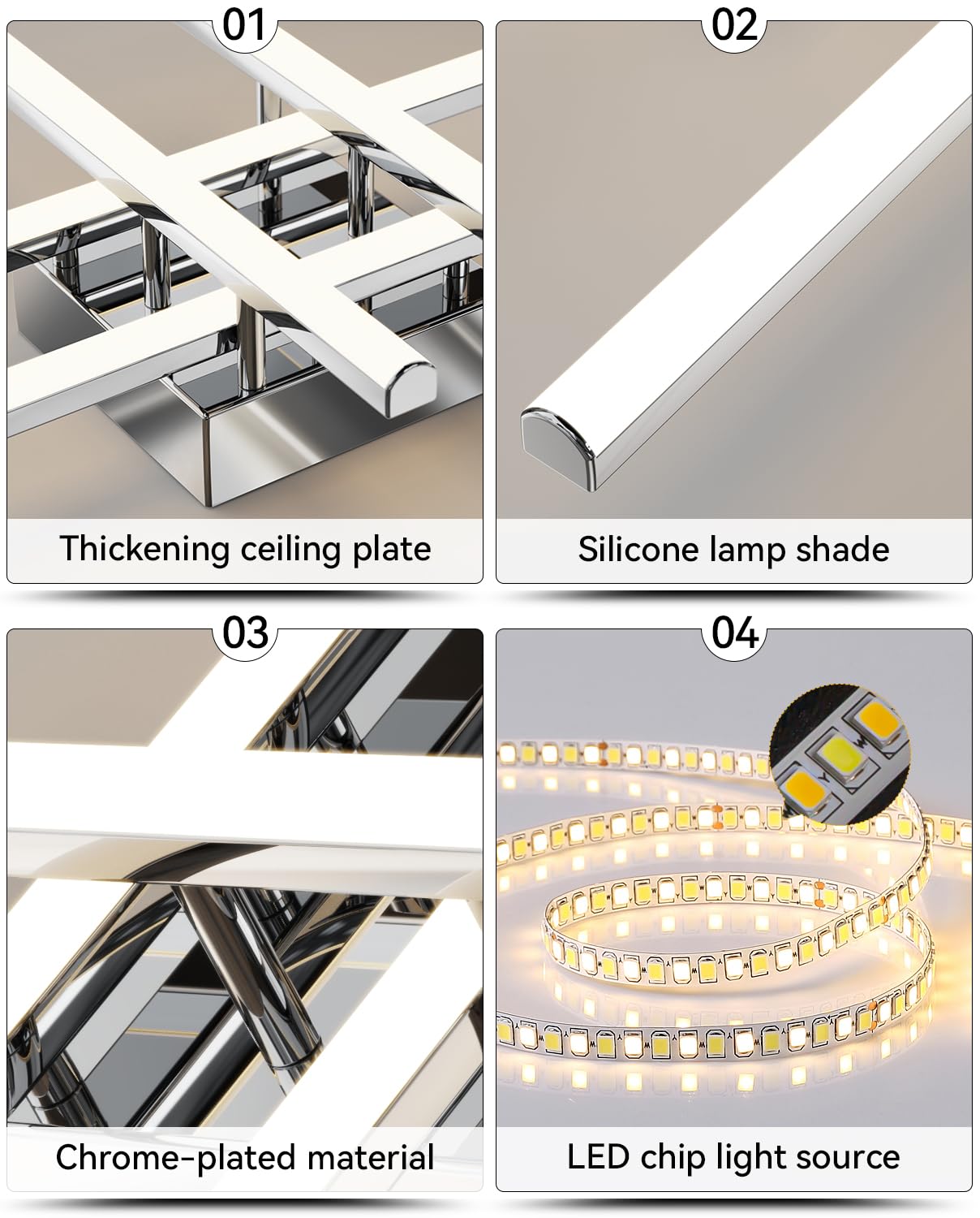 JFHTNFJ 24in Modern LED Ceiling Light, 40W Dimmable with Remote Control Semi Flush Mount Ceiling Light Fixture, Chrome LED Ceili