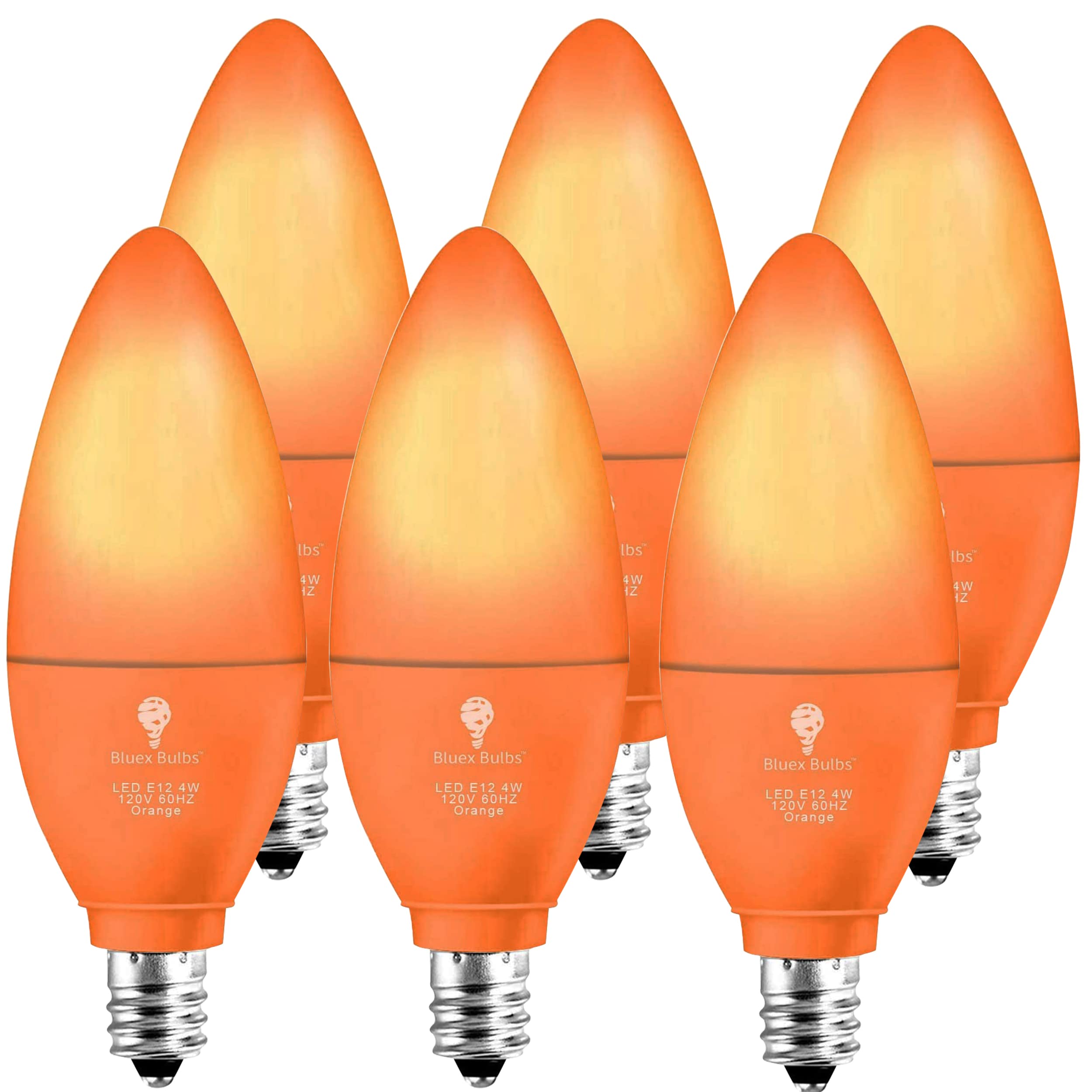 Bluex LED Candle Orange Light Bulb - 4W (40W Equivalent) - E12 Base - 6 Pack - Ideal for Party, Home, and Holiday Lighting