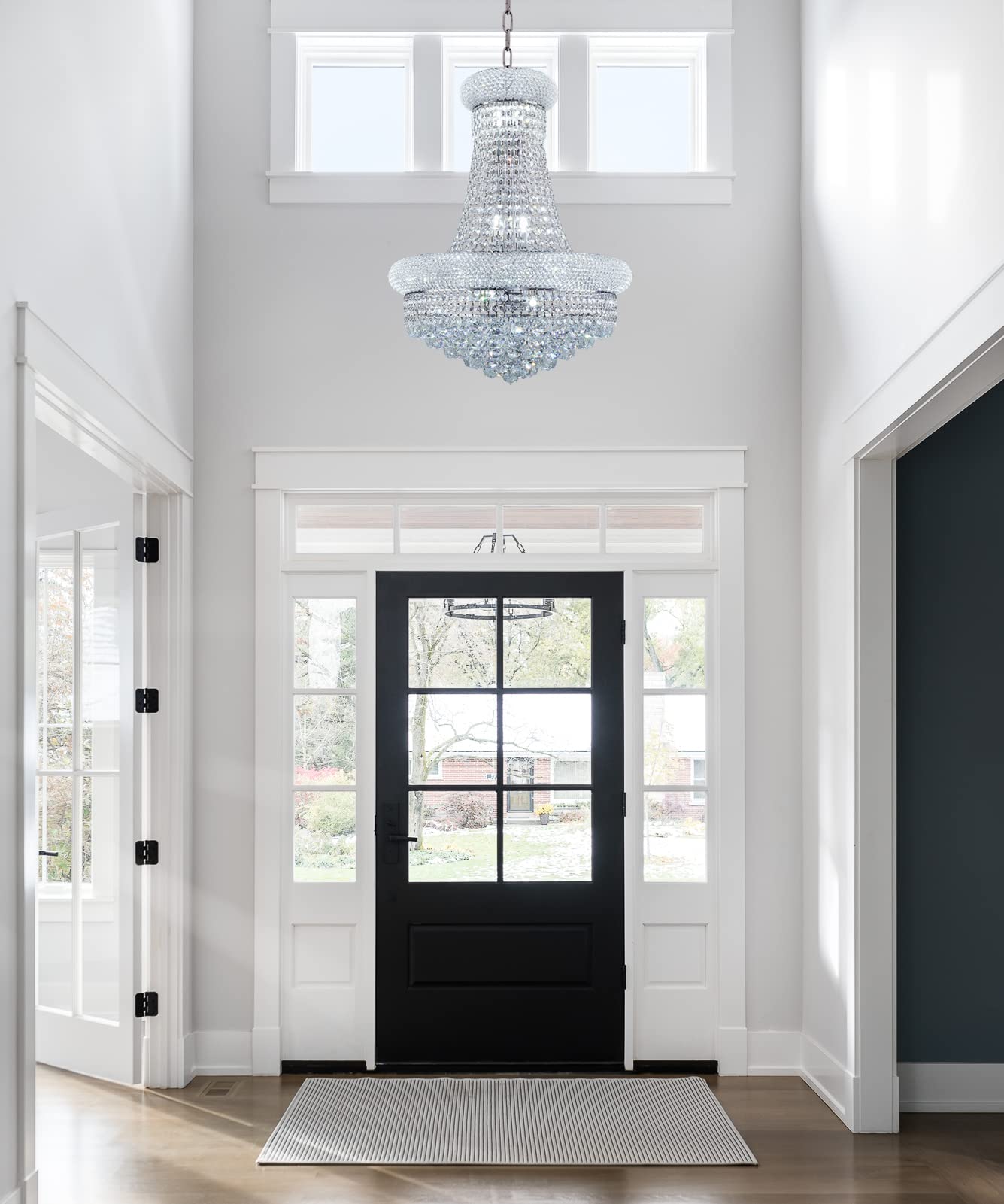 Homeooze Crystal Chandelier - 12 Light Chrome Finish, 27" H x 22" W x 22" D, Metal, Ideal for Foyer, Living Room, Dining Room,