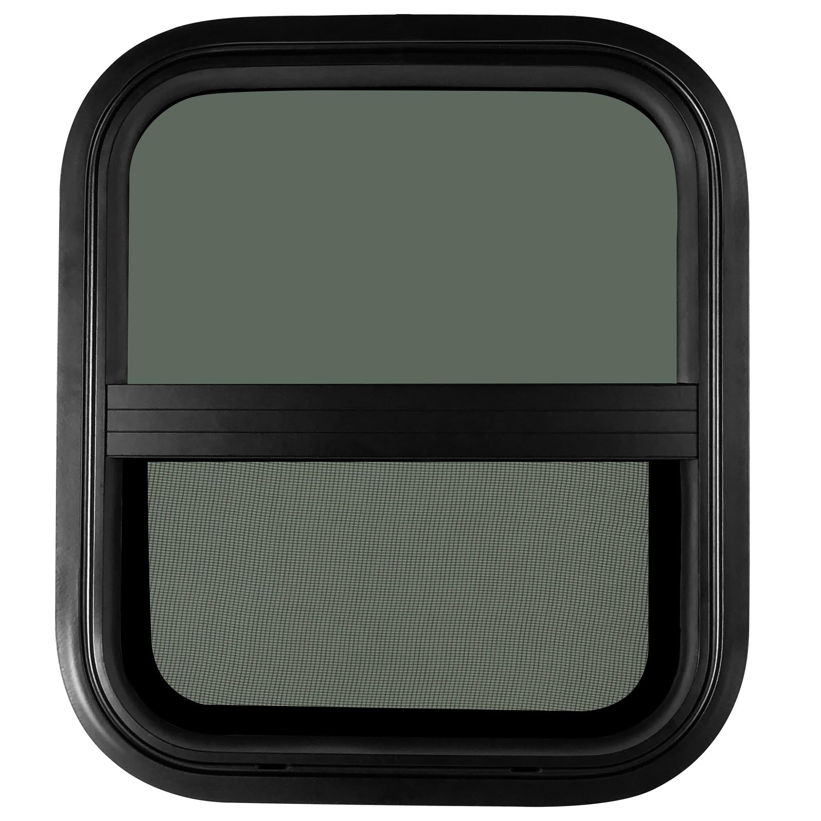 TZGP RV Window, 14in W x 16in H Vertical Slide, Tempered Glass, Black, Model SLIDER RV WINDOW 07, DOT Certified