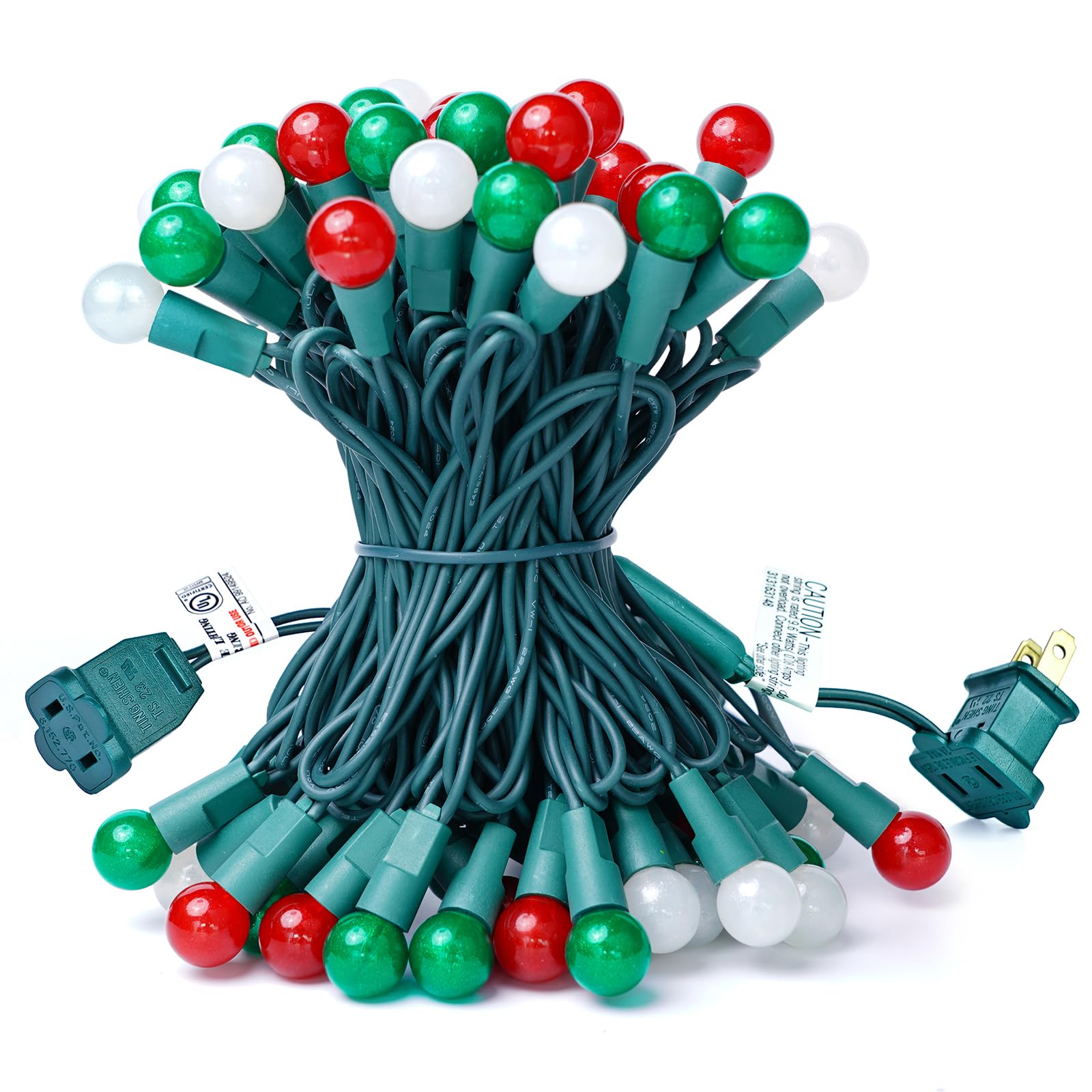 BOHON Christmas Lights Outdoor 24FT 70 LED G15 Red White and Green Globe String Lights Plug in with Pastel Bulb Green Wire for Indoor Patio Xmas Tree Garland Wreath Decor  Waterproof UL Certified