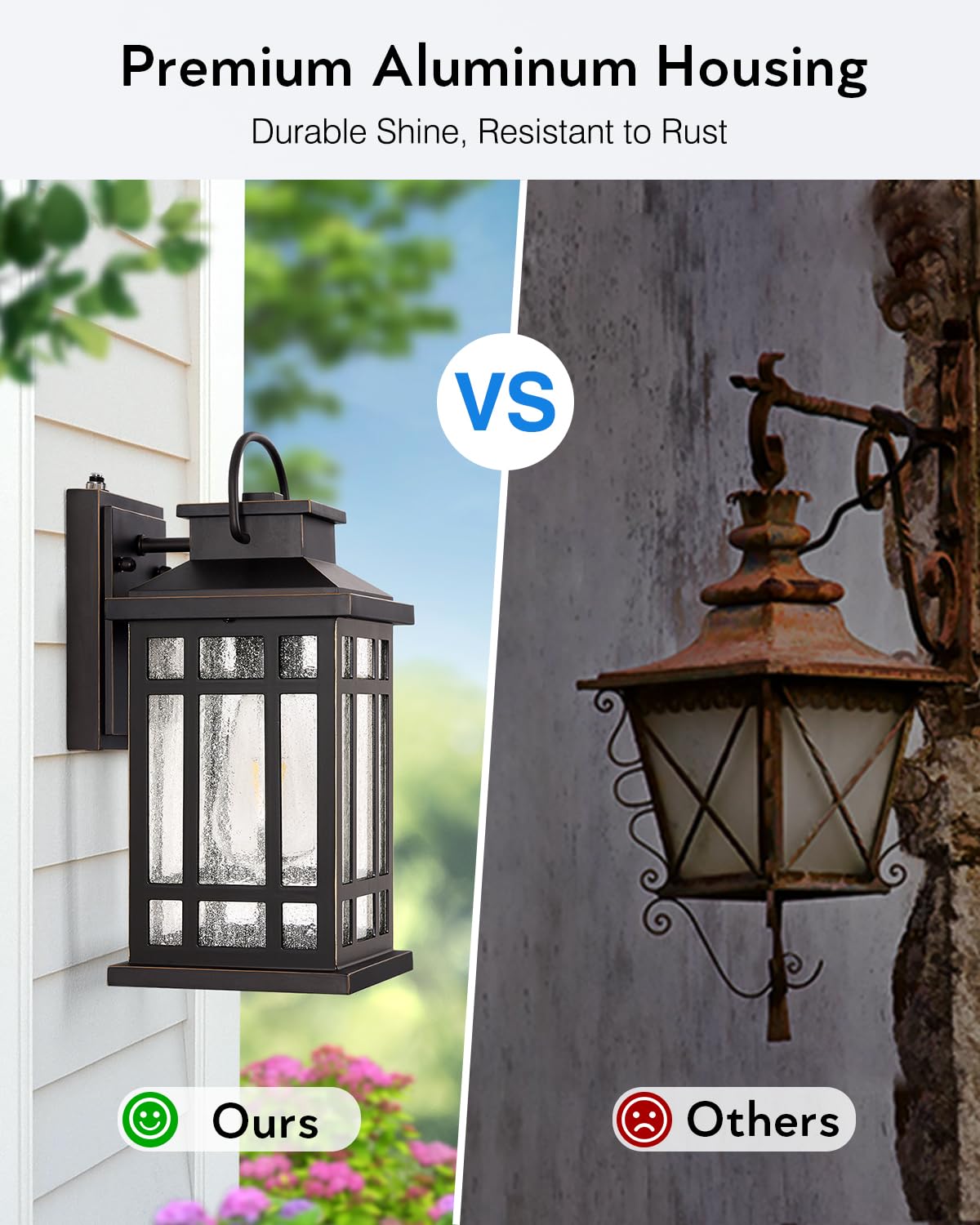 OPAXIS Dusk to Dawn Outdoor Wall Lights, 2-Pack Oil Rubbed Bronze with Gold Trim, Waterproof Aluminum Sconces, Model P81603
