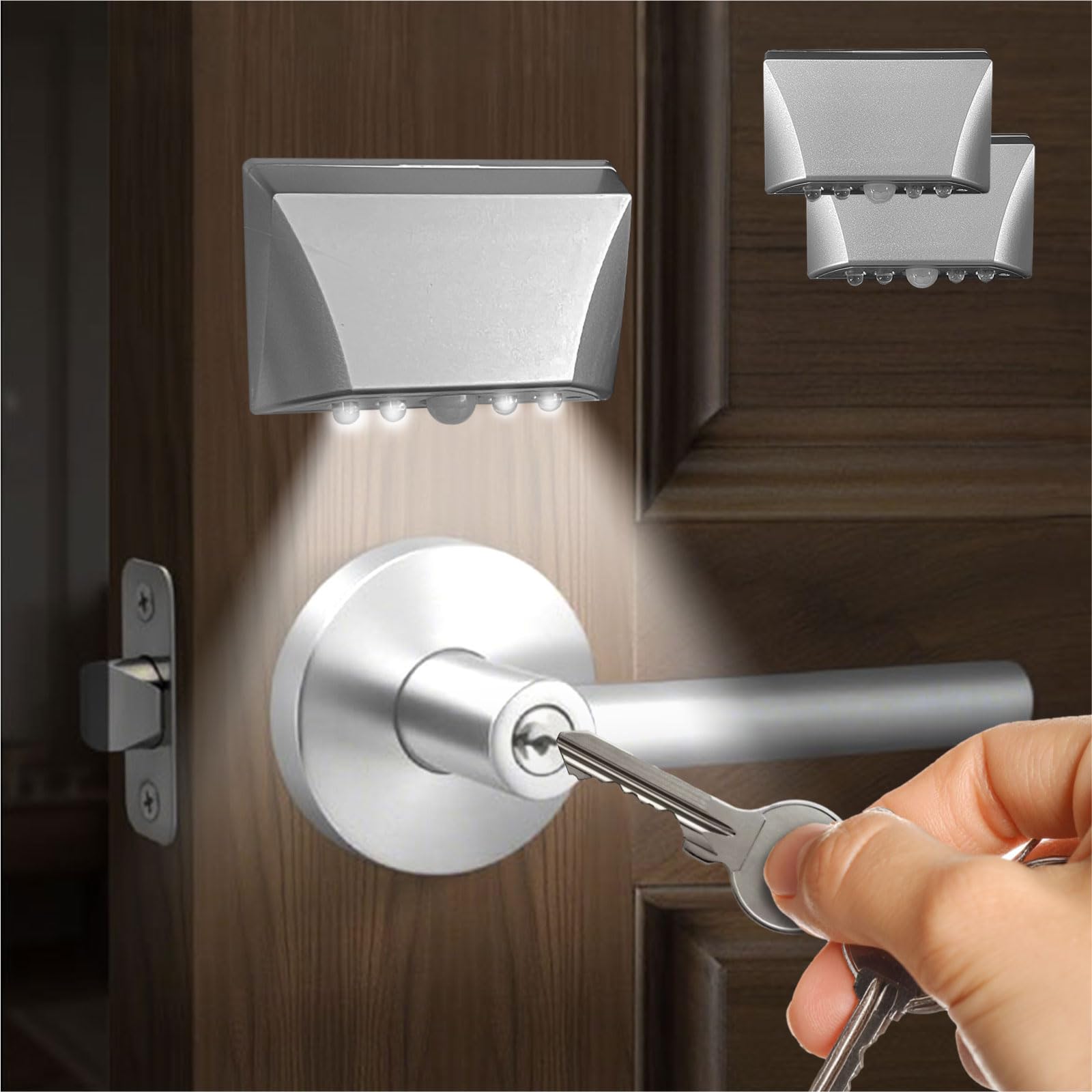 RADIXIUM Silver 2 Pack Motion Sensor Keyhole Light - Automatic on/Off Infrared LED, Suitable for Front Doors, corridors, Stairs 