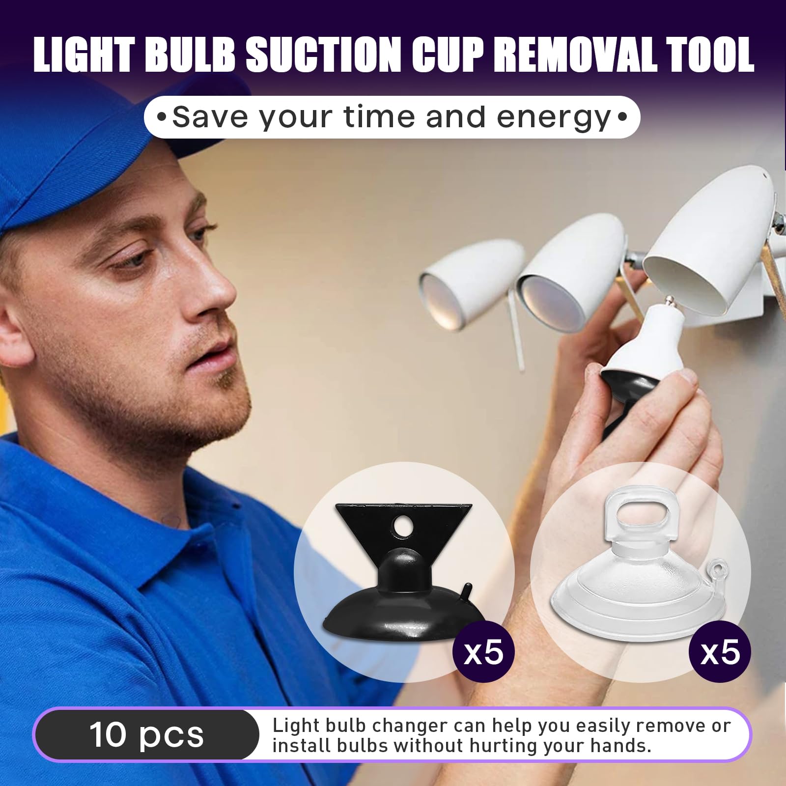 Chaseroad 10-Pack Light Bulb Suction Cup Removal Tool for MR16 GU10 - Black & Clear - Easy-to-Use for Halogen & Mini Track Lights