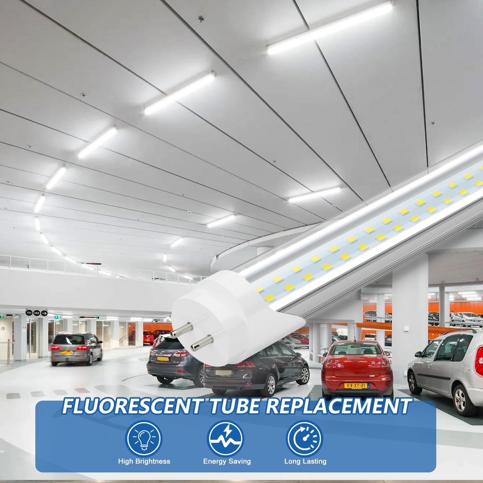 Reisener 4FT LED Light Bulbs, 24W, 3120 Lumen, 6500K Bright White, T8 T10 T12 Fluorescent Replacement, Clear Cover