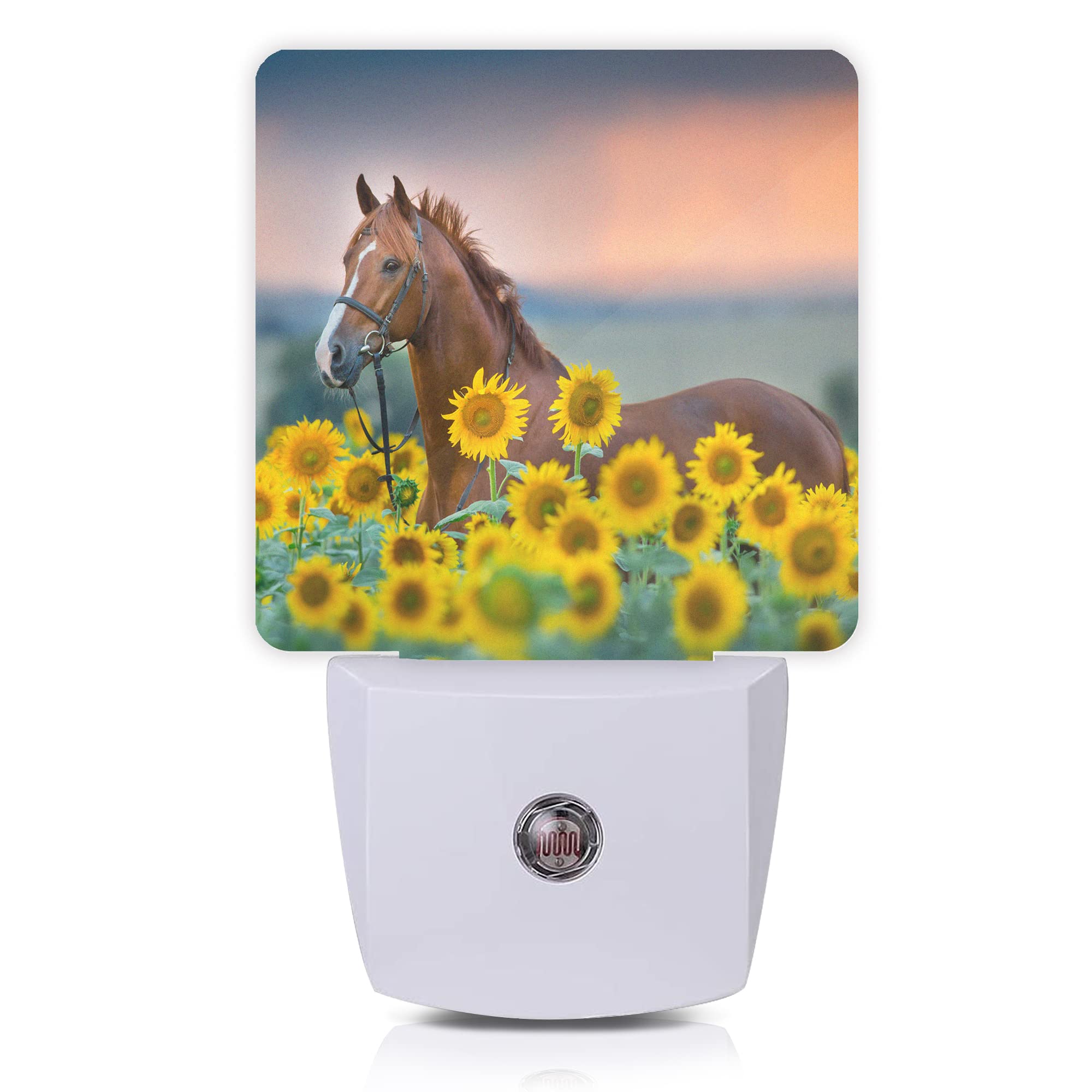 Oeaskly Night Light, Plug-in Dusk-to-Dawn Sensor, Sunflower Horse Design, 0.5W for Bedroom, Bathroom, Living Room, Model SBD04