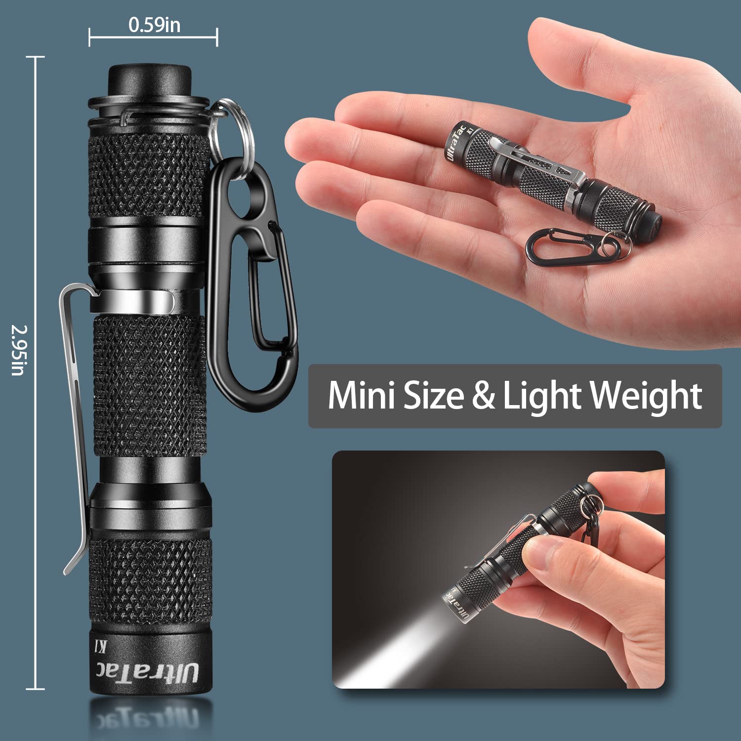 UltraTac K1 Mini LED Flashlight - 180lm Waterproof - 2 Pack Black - Aircraft-grade Aluminum for EDC, Camping, Hiking, Emergency Lighting
