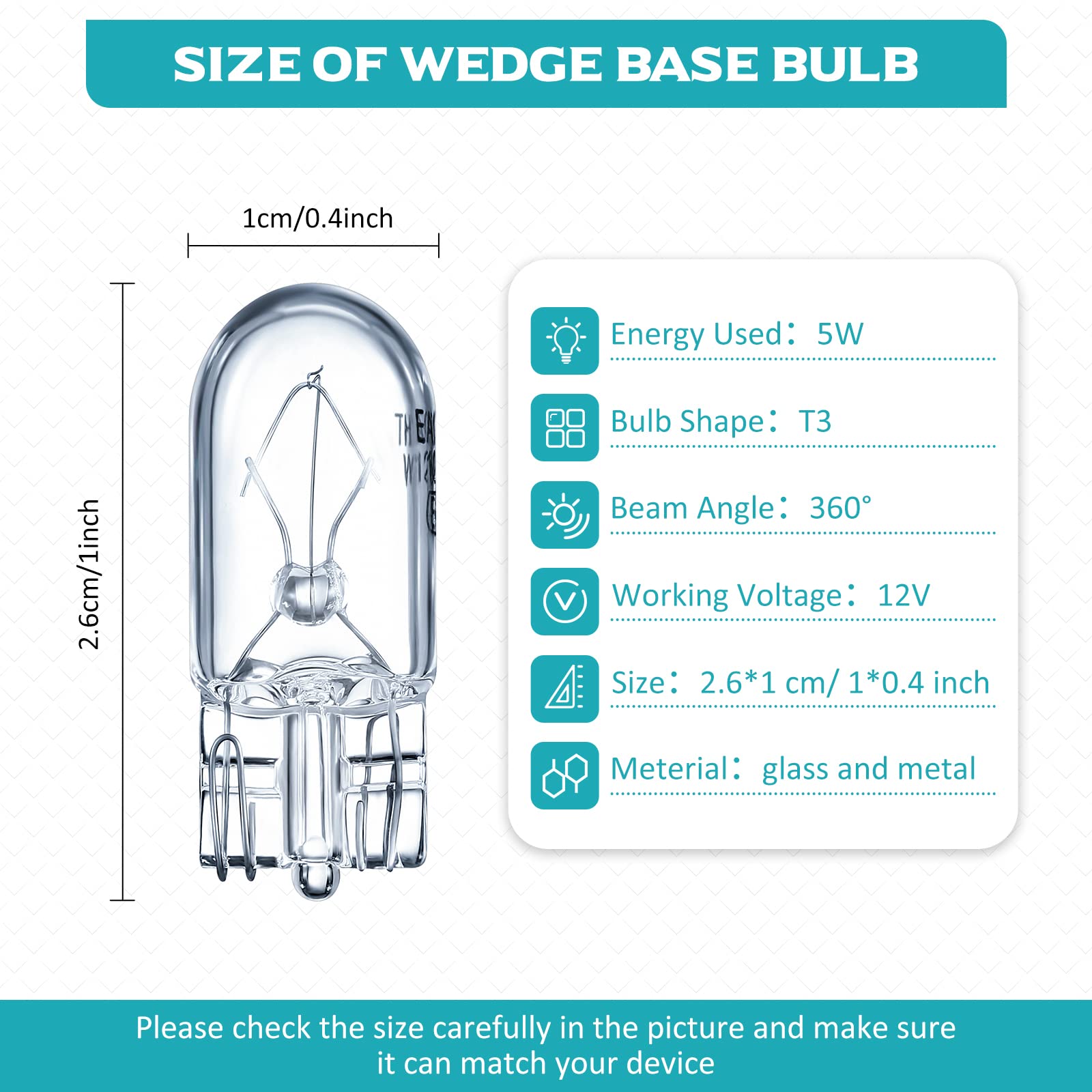 Honoson 12V 5W Clear Krypton Light Bulb - 1/4 Wedge Base For Landscape, Rv & Cabinet Lighting (100 Pieces)