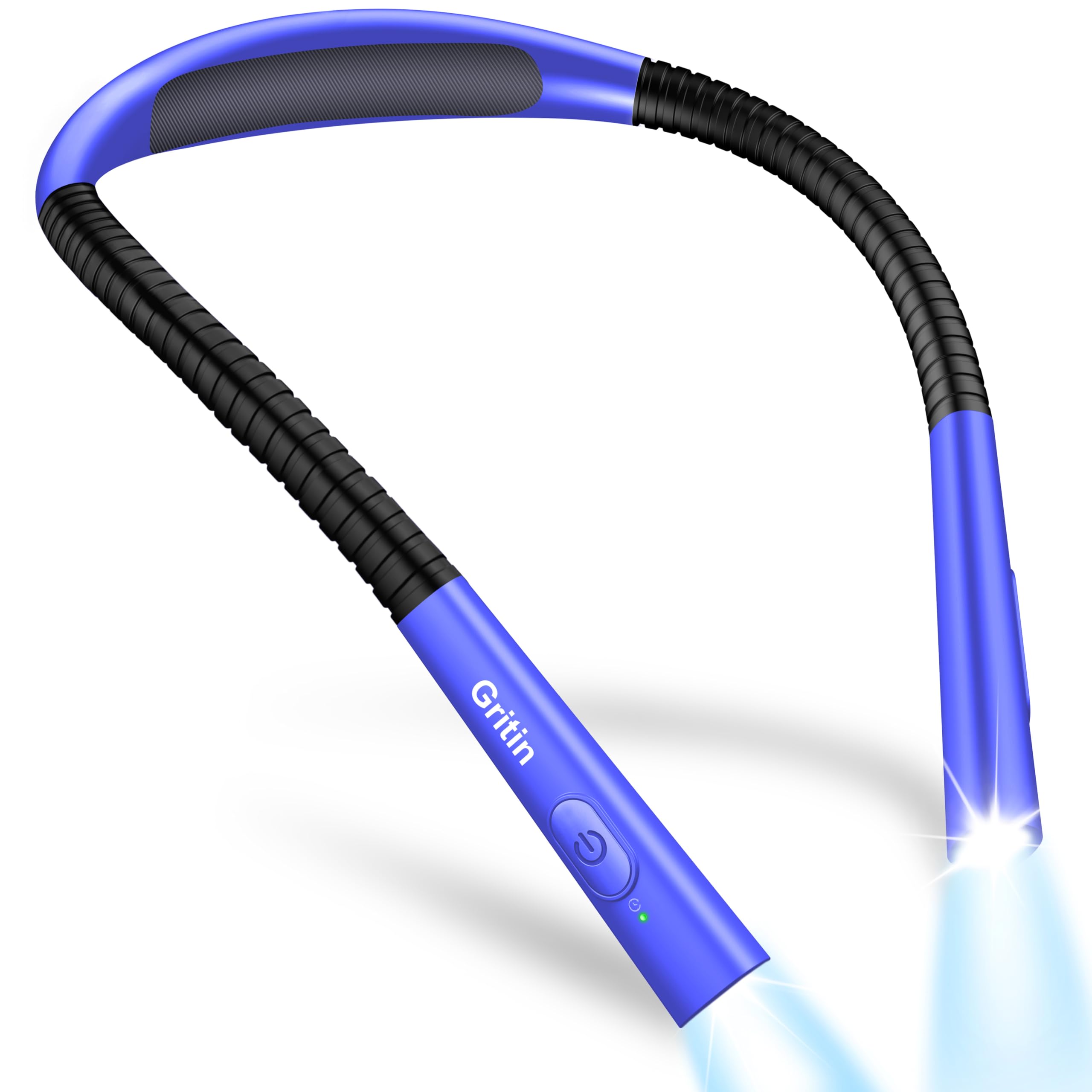 Gritin Book Light  Eye Caring 4-Color & 5-Brightness Neck Light Reading Light- Stepless Dimming 30-min Timer 80+ Hrs Runtime Bendable Round Neck Design  Lightweight for Reading-Dark Blue