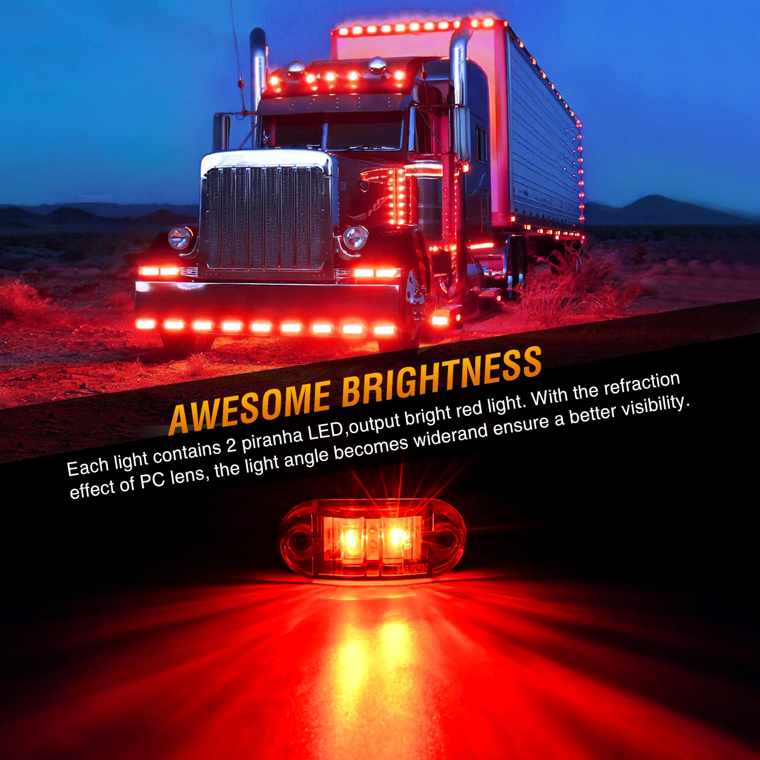 Nilight 2.5Inch Oval Side Marker Light 20Pcs 2 Diode Led Trailer Indicator Clearance Lights Waterproof Surface Mounted For 10-30