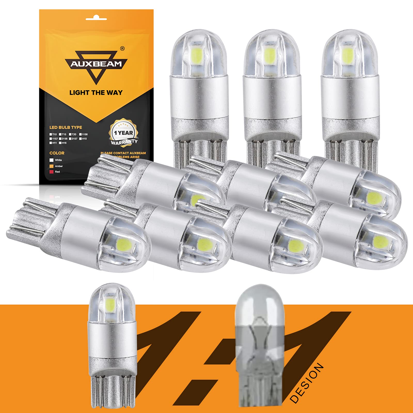 Auxbeam 194 Led Bulbs White, Super Bright 168 T10 W5W 2825 Light Bulbs 6000K 3030 Chips Replacement Bulb For License Plate Light