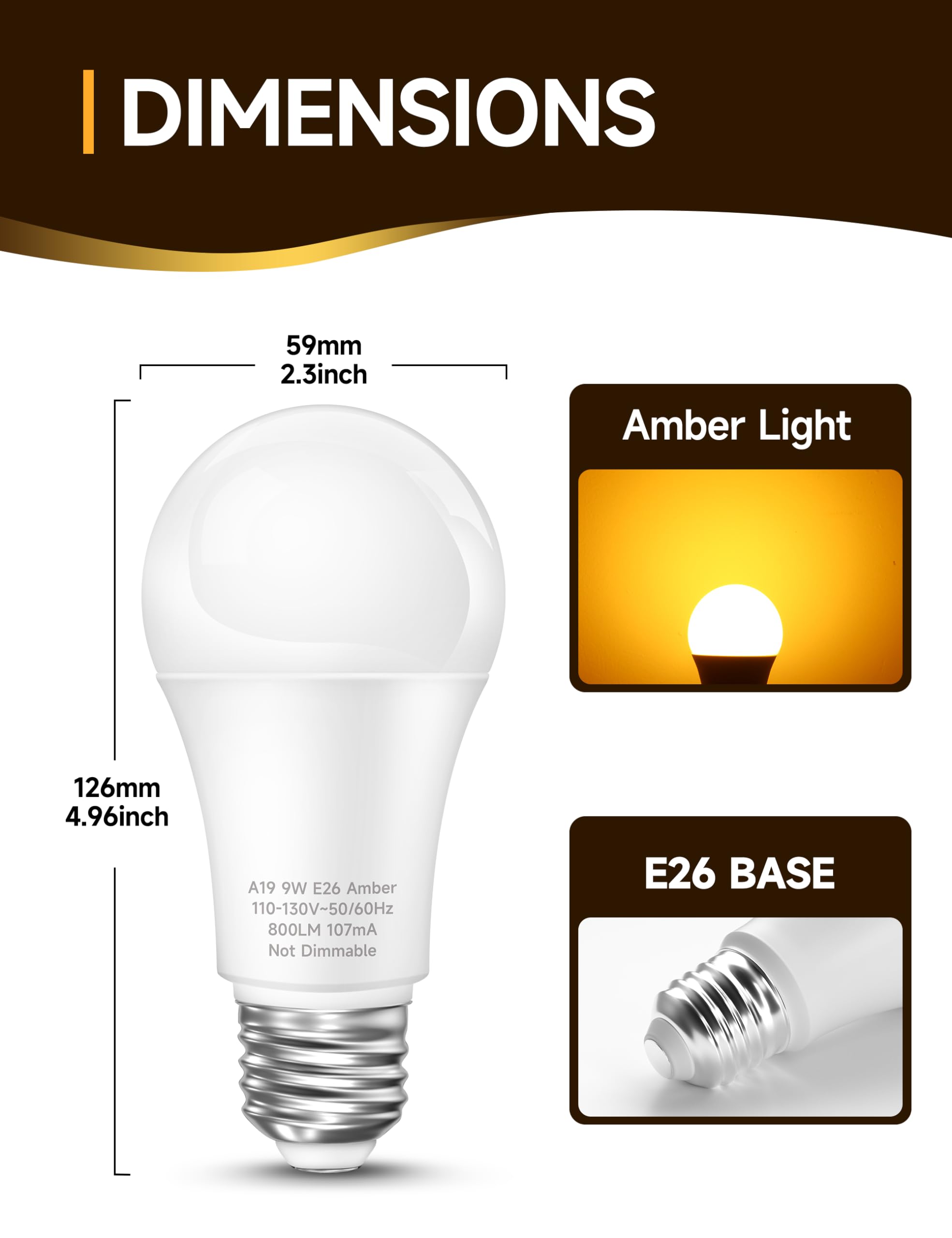 Unilamp Sleep Aid Light Bulb, 9W Amber Warm Light Bulbs 1800K, Blue Light Blocking Dim Light Bulbs 60W Equivalent, Mood Soothing