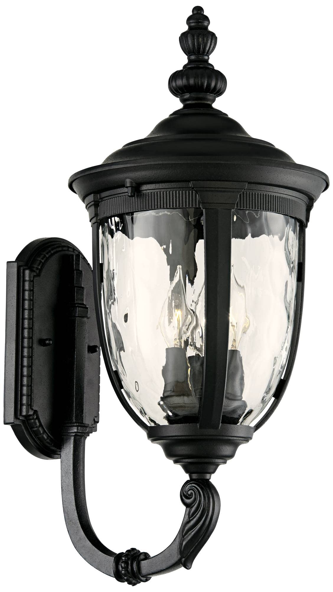 John Timberland Bellagio Outdoor Wall Light Fixture 21in High Textured Black Metal with Clear Hammered Glass