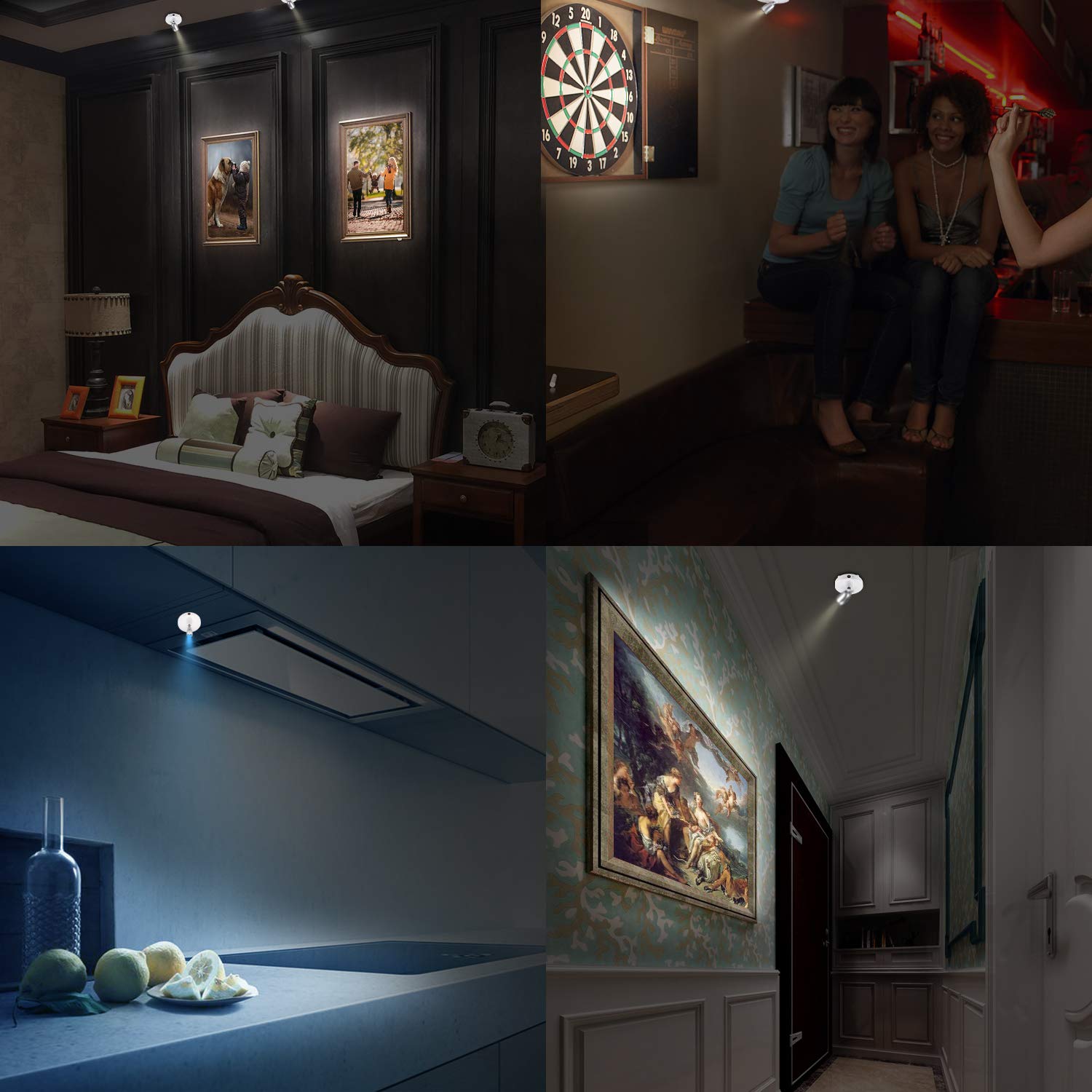 BIGMONAT Cordless Spotlight RGB Picture Light with Remote, Dimmable LED, Battery Powered, White+Silver, Model 624IR12C