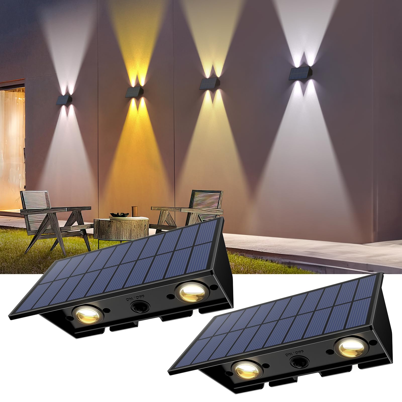 UGDLUCK 2PACK Solar Wall Lights Outdoor, Solar Lights Outdoor 3 Mode Up and Down Waterproof IP54 Solar Fence Light Outdoors for 