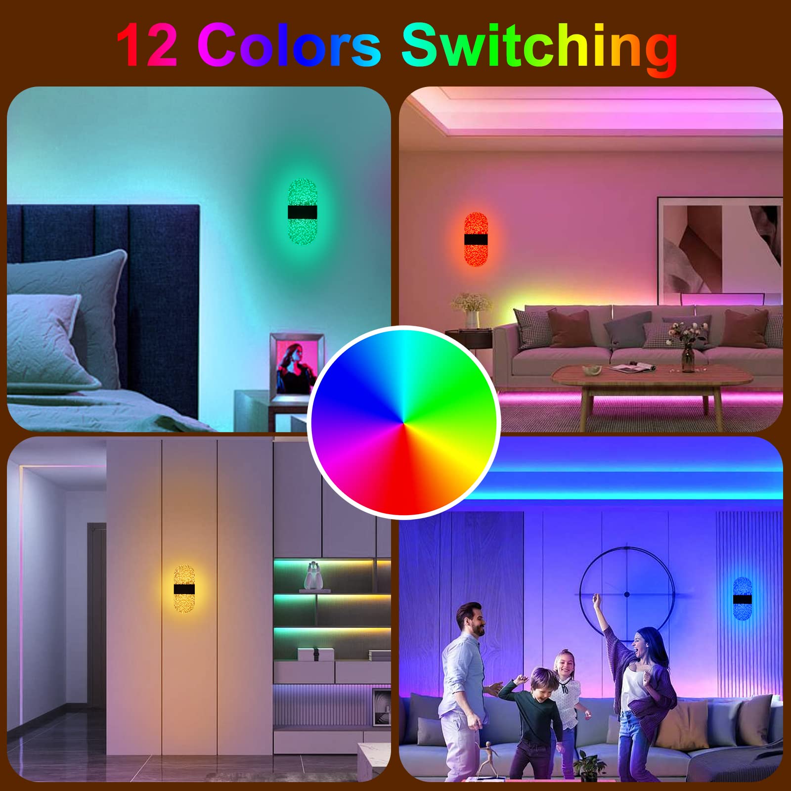 Surpalig 2 Led Lights For Room Decor, 12 Colors Switchable Rgb Wall Sconces Battery Operated, Remote Dimmable Night Light Rechar
