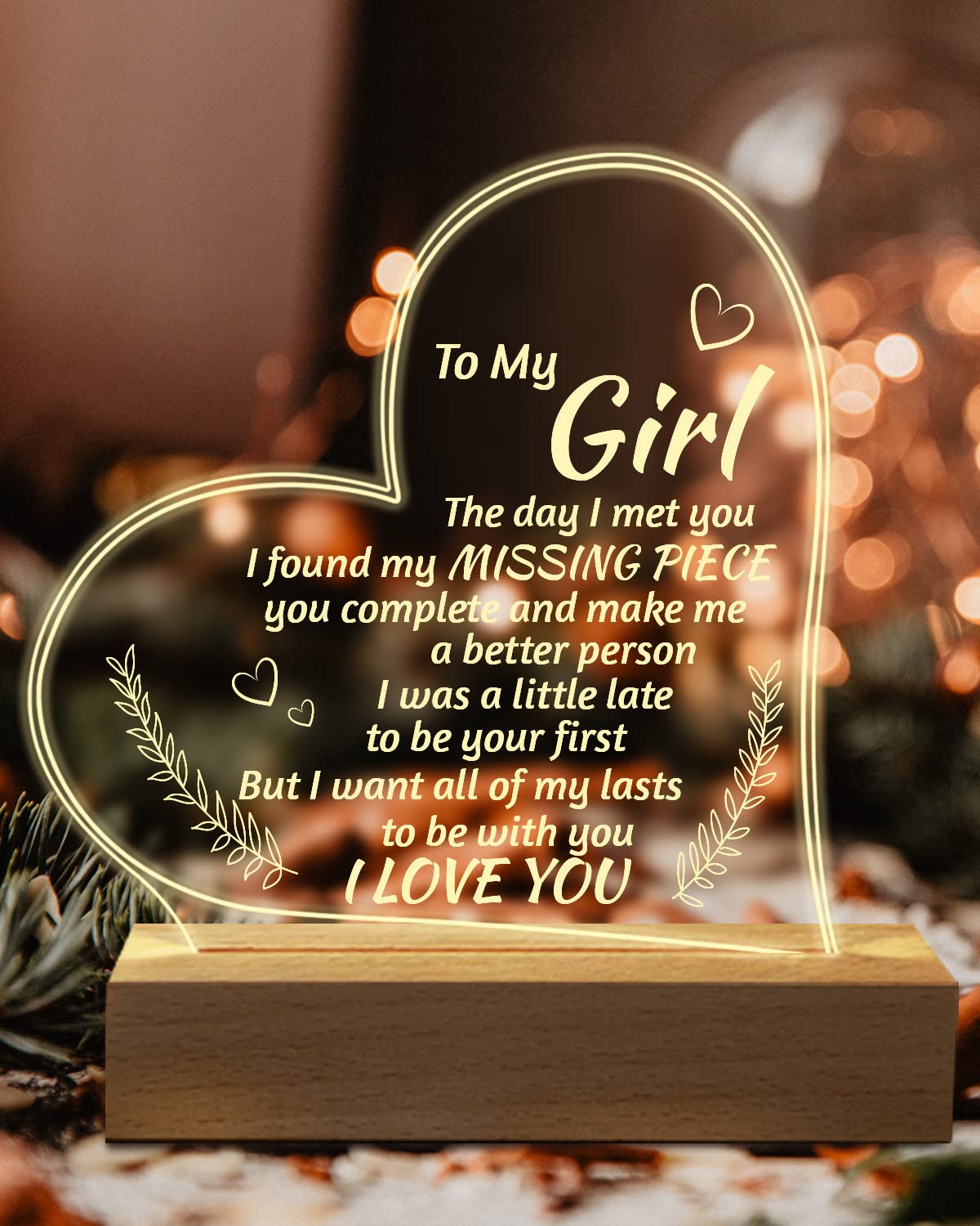 Valentine Day Gifts for Girlfriend  to My Girlfriend Engraved Night Light  I Love You Gifts for Her  Cute Girlfriends Anniversary Birthday Gifts for Her from Boyfriends