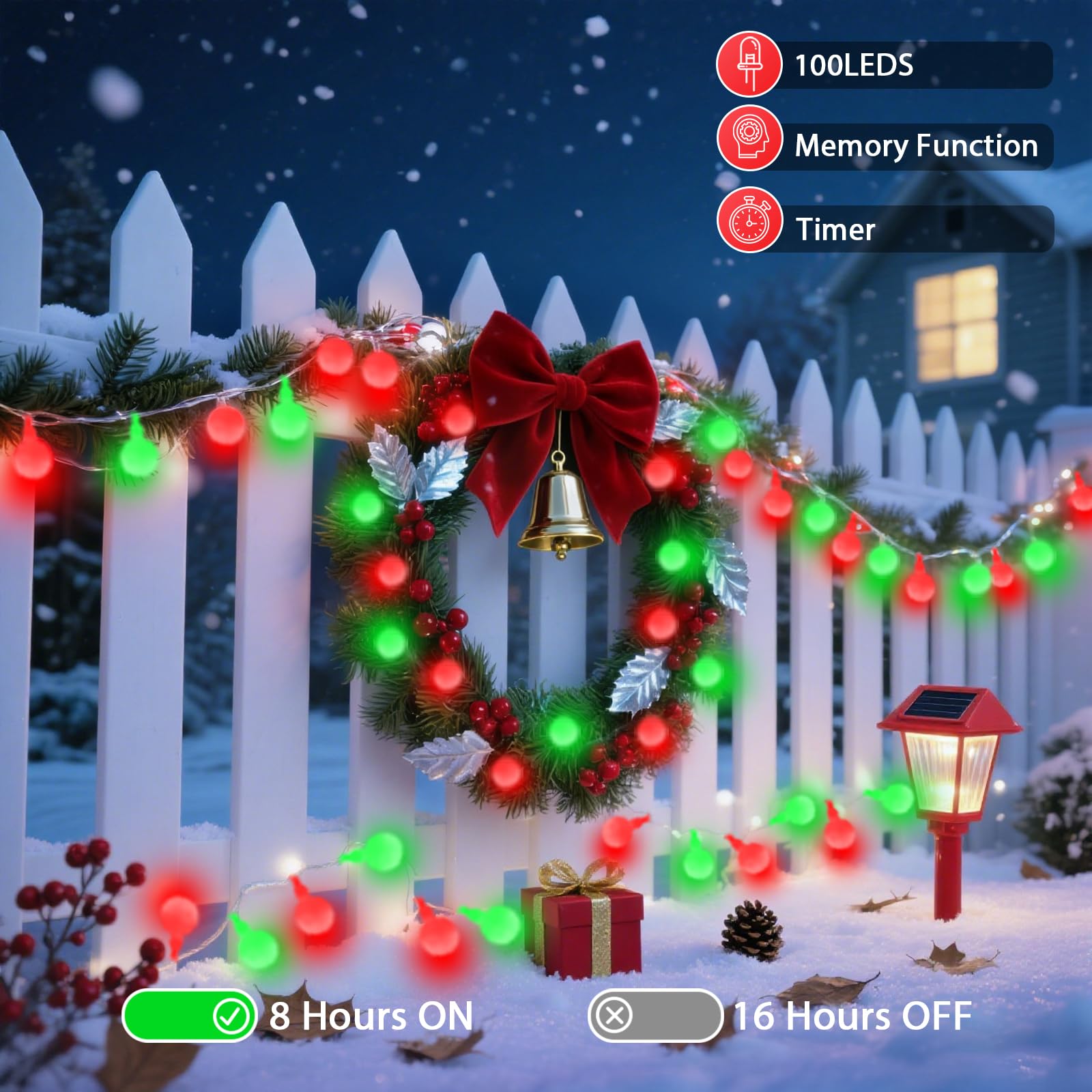 43Ft 100Led Connectable Christmas String Lights Indoor Outdoor - Red And Green Fairy Lights Plug In With Remote & 8 Modes  Globe Twinkle Light For Christmas Decorations Bedroom Room Tree Party