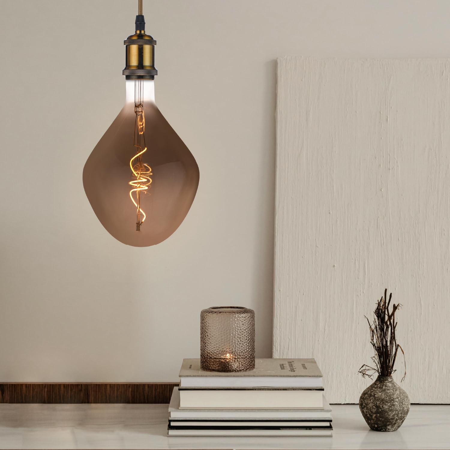 Whfialux Oversized Decorative Led Light Bulbs Giant Vintage Edison Light Bulb Huge Waterdrop Shape Bulbs Pendant Lighting Smoke Glass 2200K Warm White 6W Dimmable 120Lm(15W Eq.) E26 Base (Td160Smoke)