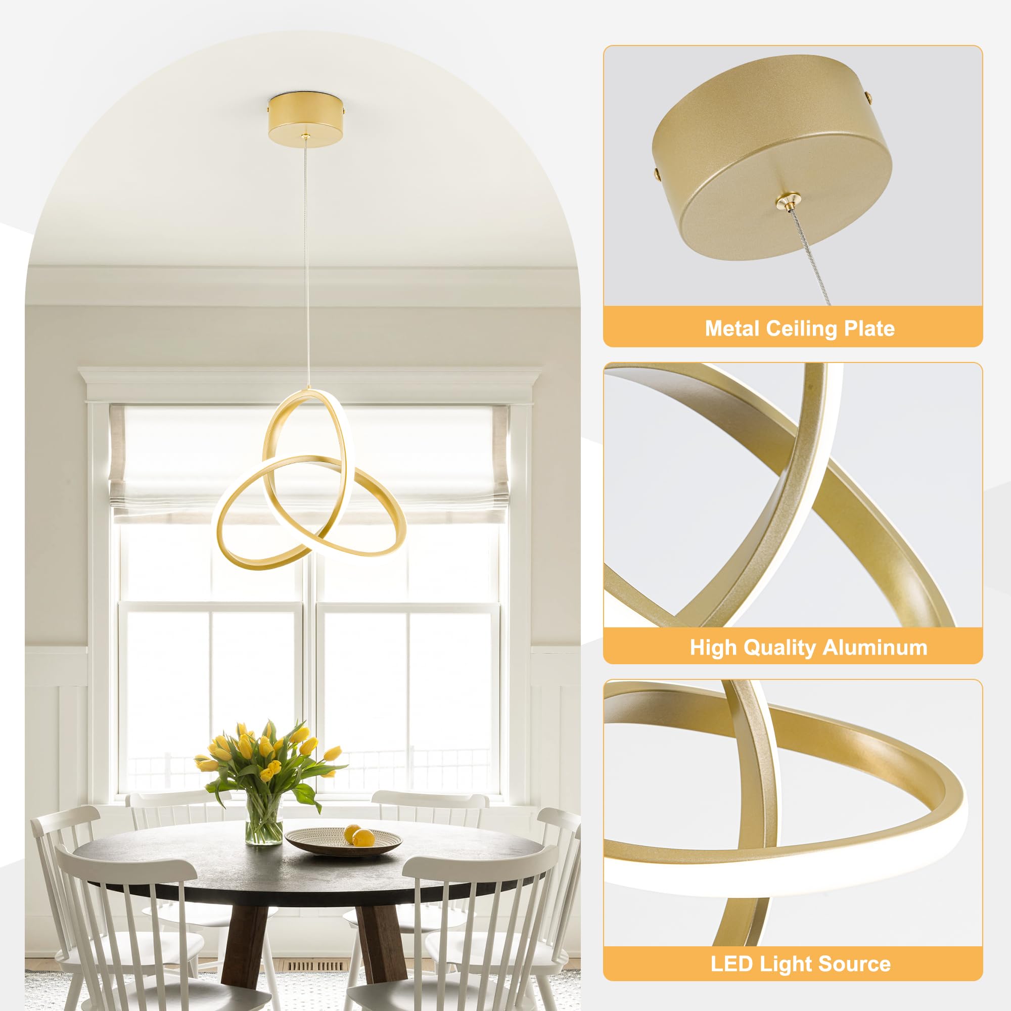Mayna Spiral Kitchen Pendant Lighting  4000K Modern Led Pendant Lighting  18W Adjustable Height Island Light Fixture For Kitchen Bedroom Kitchen Island Cafe  1 Pack (Gold)