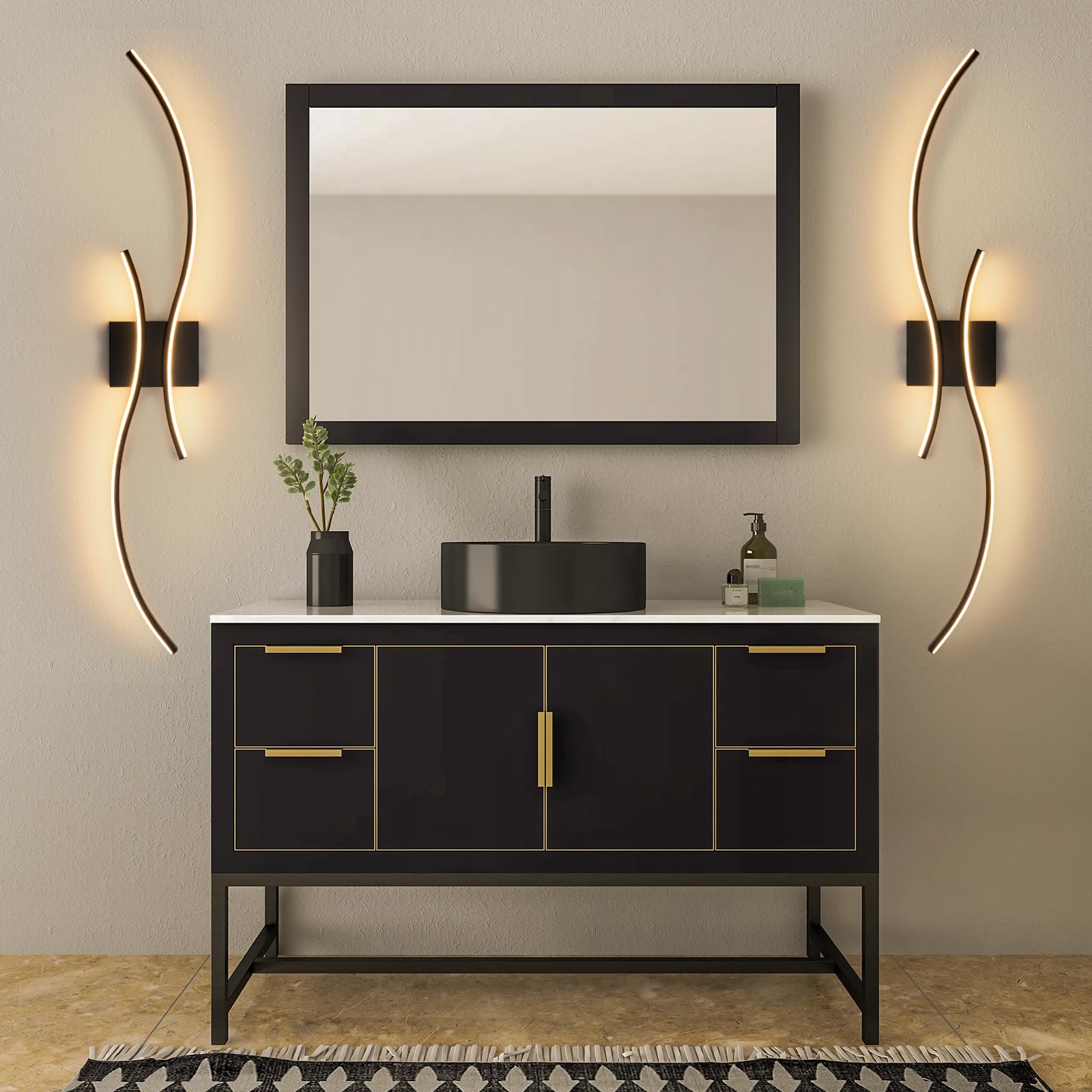 Caneoe Modern Led Wall Light Sconce, 39 Black Aluminum, Warm White 3000K, Ideal For Bathroom, Living Room, Bedroom, Hallway