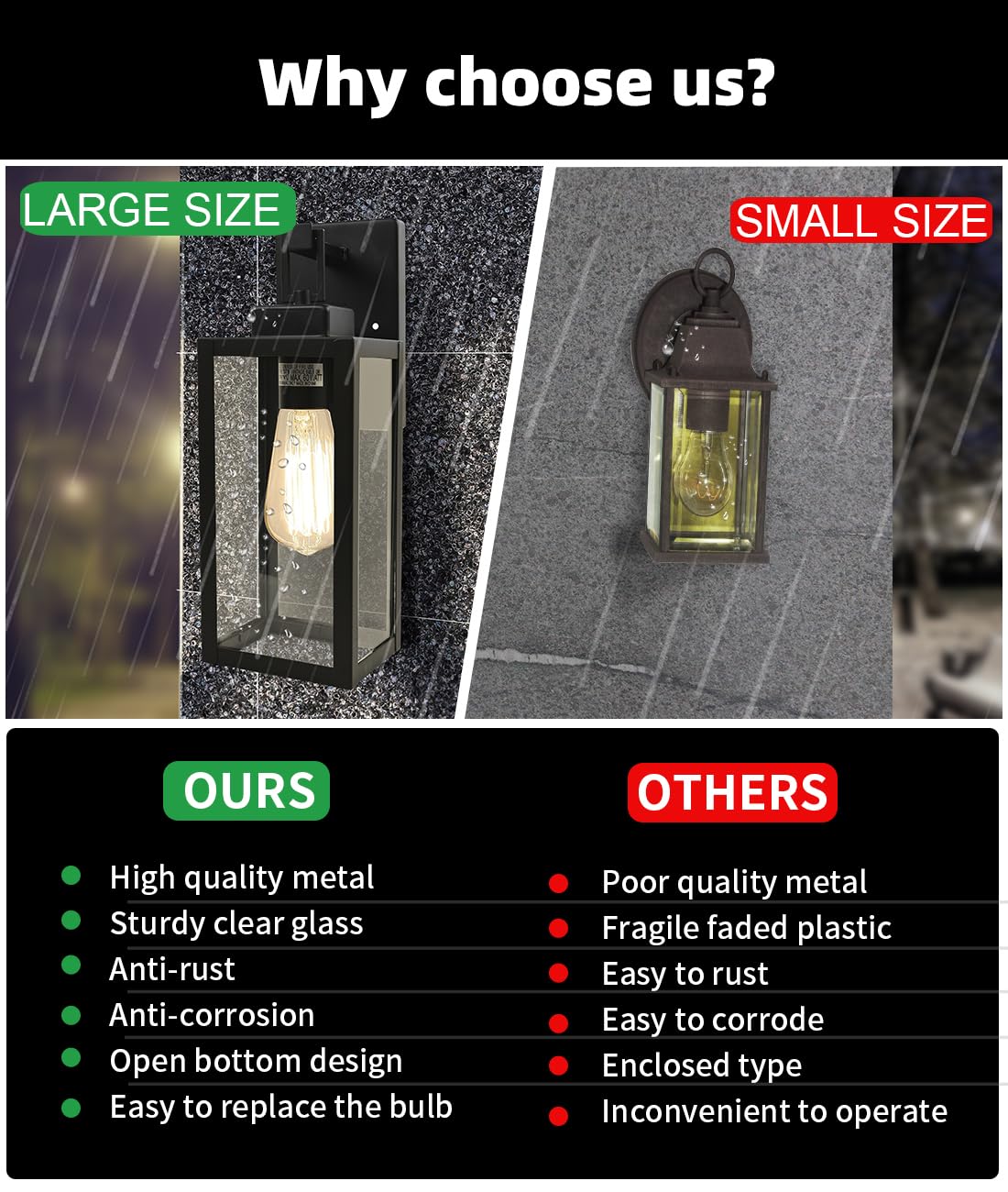 Faymart 22&quot; Outdoor Sconce Light - Black Metal Wall Lantern, Porch Light, E26, 1 Pack