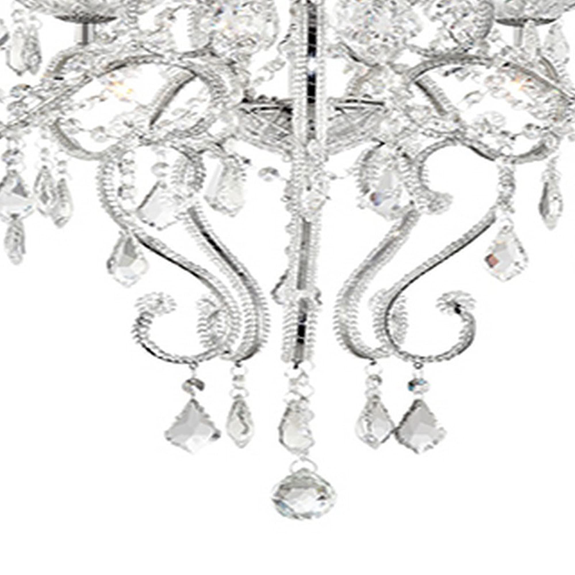 Benjara Wall Ceiling Lamp with Hanging Crystals and Round Canopy, Silver