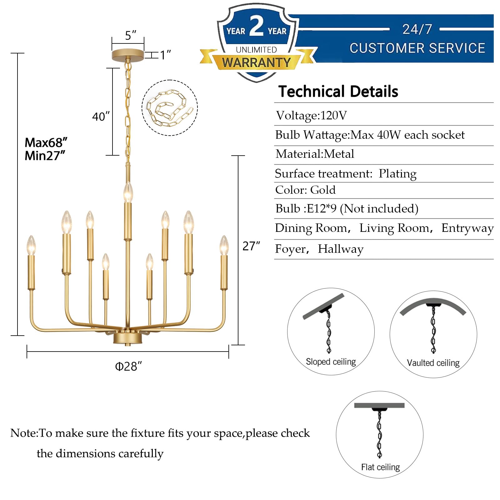 Gifarich Gold Chandeliers For Dining Room Light Fixture Over Table  Modern Farmhouse Chandeliers For Living Room 9-Lights Industrial Metal Candle Lighting Fixtures For Entryway Kitchen Island Foyer