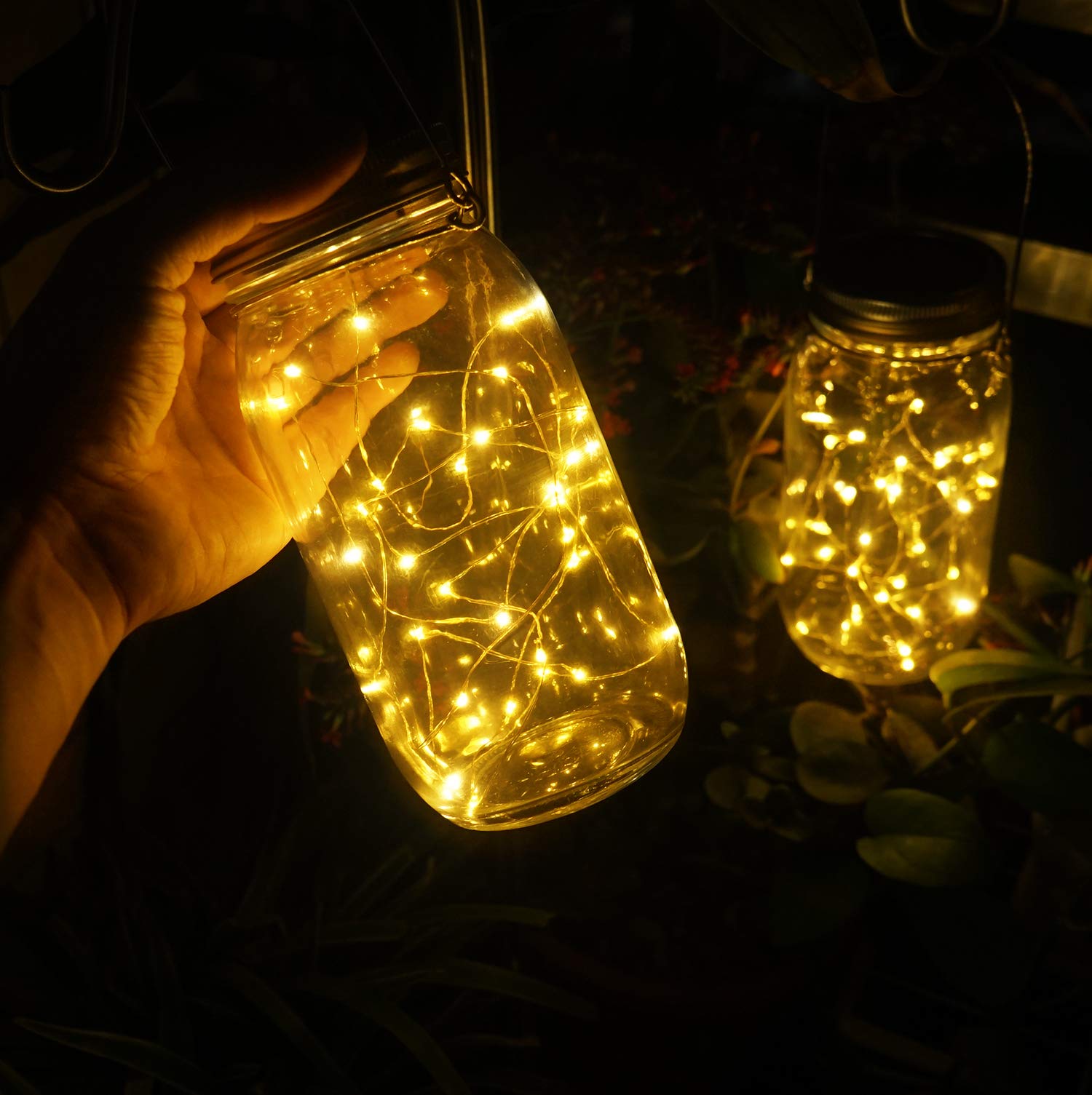 Aubasic Solar Mason Jar Lights, 30 LEDs Fairy String Lights, 2-Pack Outdoor Hanging Lanterns