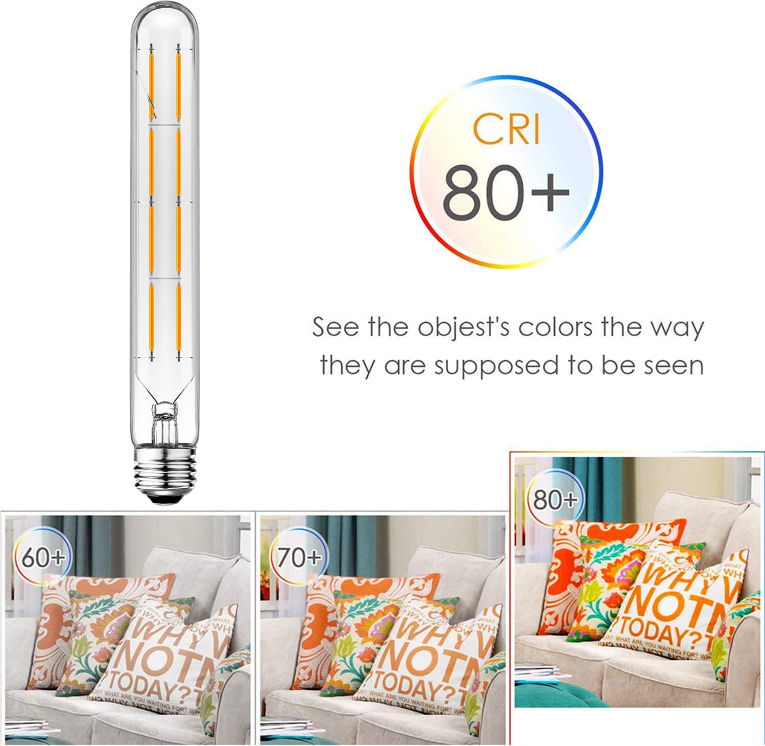 Xininsun T10 Led Bulbs,Long Tubular Led Light Bulbs, E26 Dimmable Tubular Bulb,Equivalent 75 Watt, E26 Edison Style Vintage Led