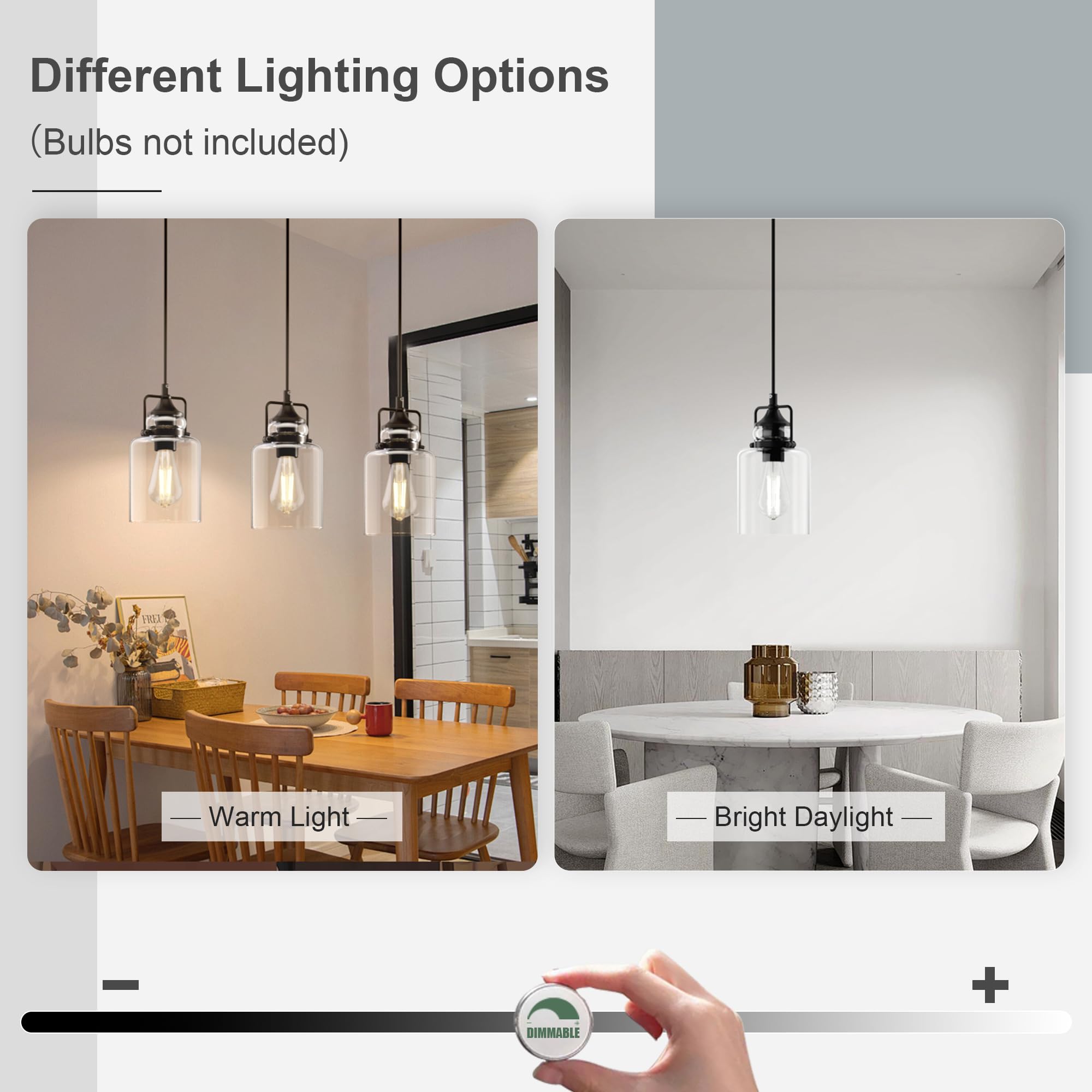 Hansang 3 Pack Pendant Lights For Kitchen Island, Modern Black Hanging Light Fixture, 47Inches Island Lights, Adjustable Rope, F