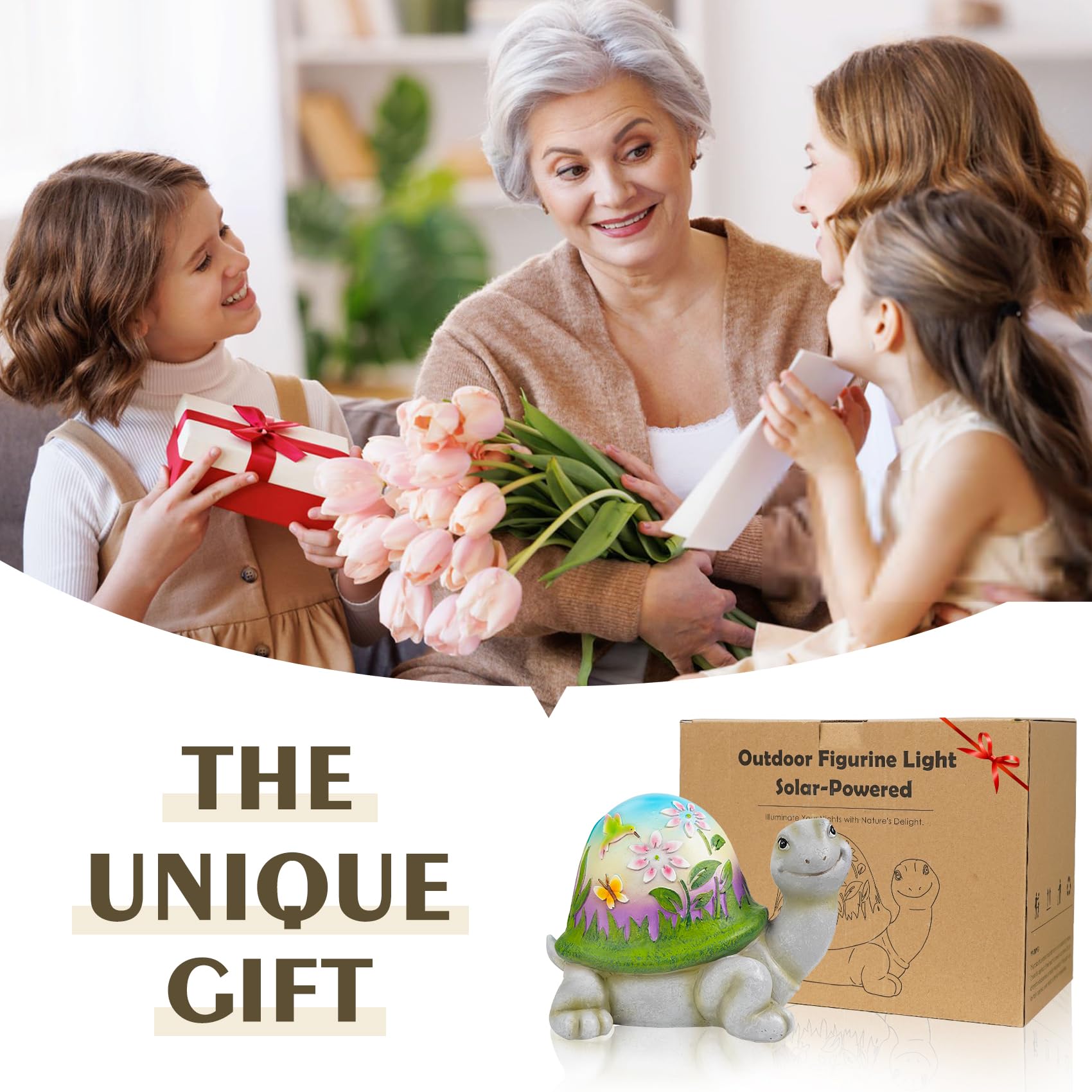 Mininova Solar Turtle Garden Statues With Hand-Painted Pattern Resin Sculptures Yard Decorations For Outside Outdoor Patio Porch