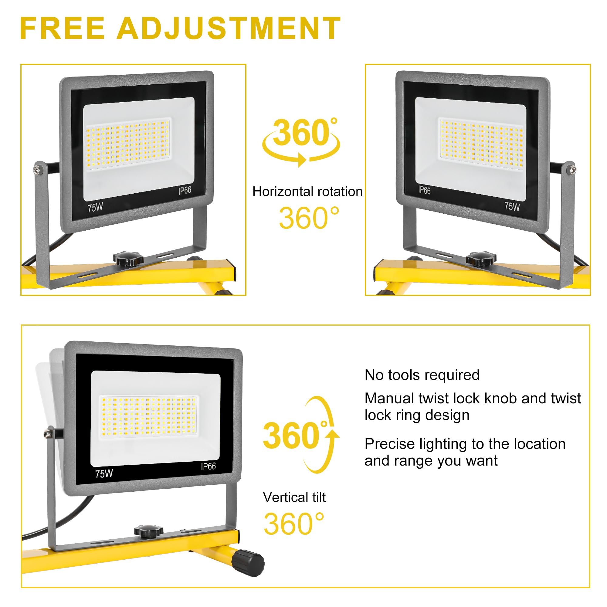 Aiptertet 3-in-1 Color Work Lights, 22500Lm LED with Adjustable Tripod, Waterproof, 3000-6500K Color Temperature, 3-Color Model