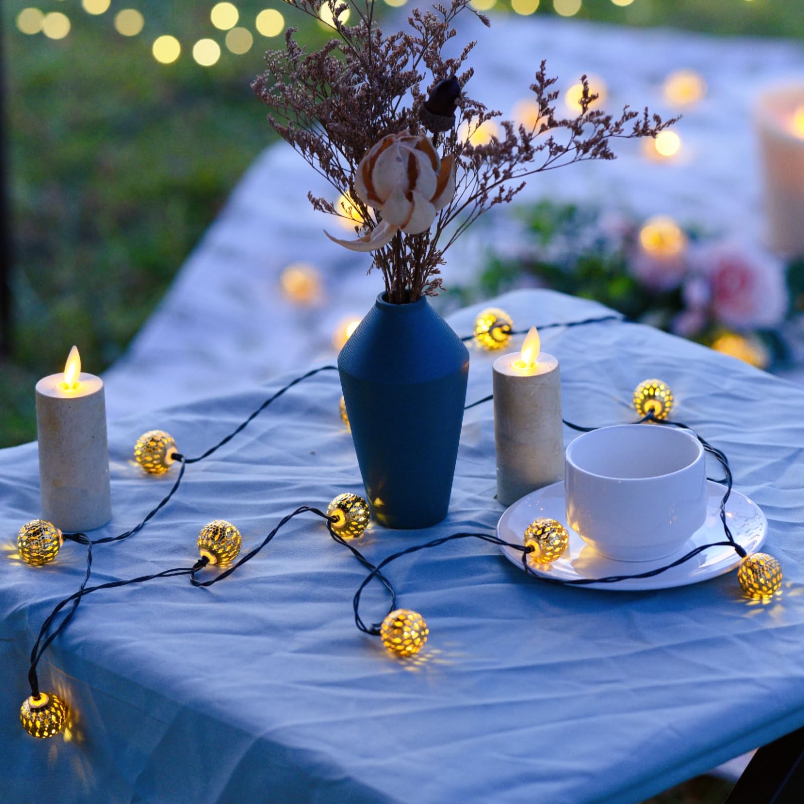 Lightique Moroccan String Lights - 60 Led, 29Ft, Waterproof, 8 Modes, Remote Control, Warm White, Decorative Globe For Indoor/Outdoor Use