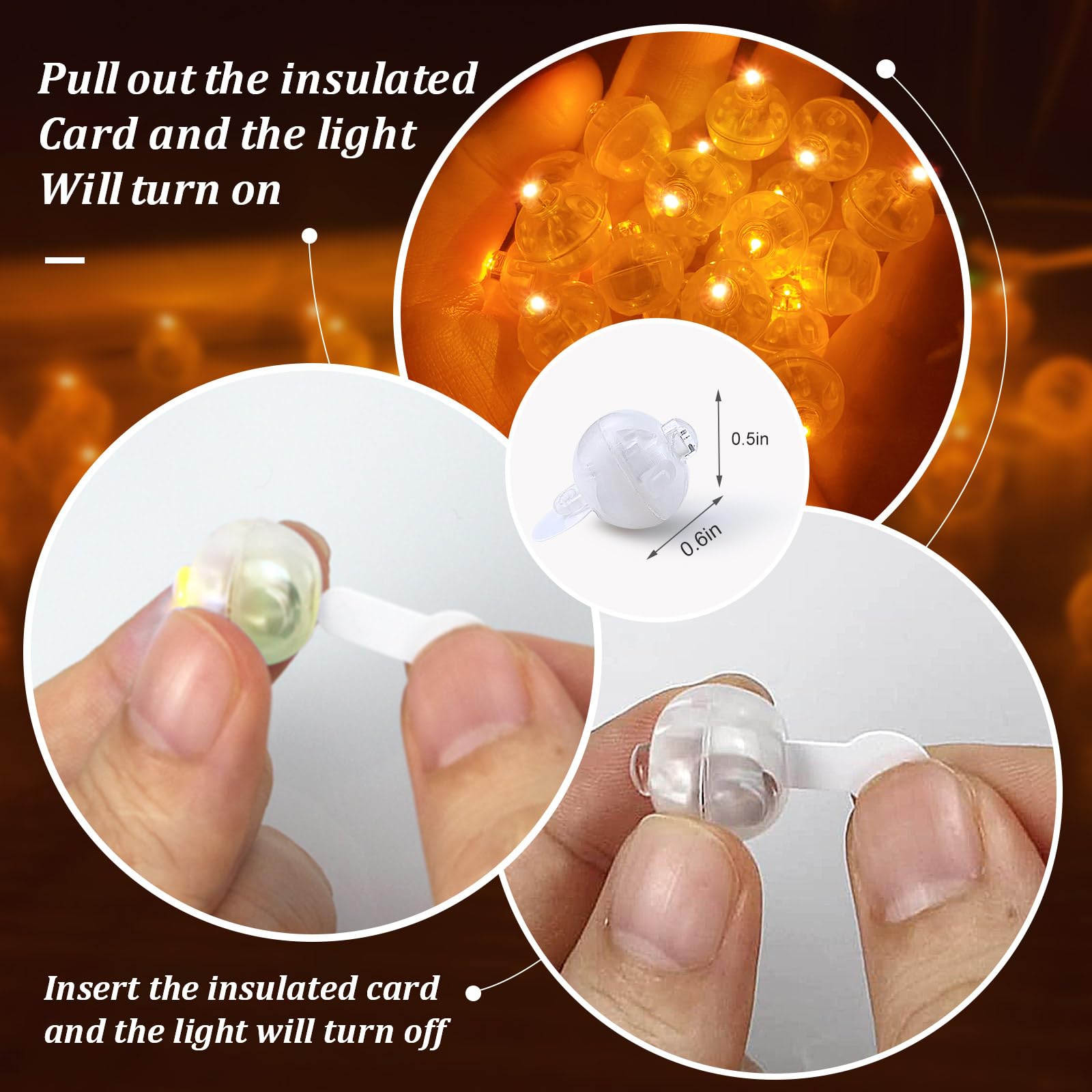 Aogist 50 Pcs LED Balloon Lights, Mini Round LED Lamps, Orange, Plastic, Model A01-Mini, Indoor/Outdoor Party Decorations