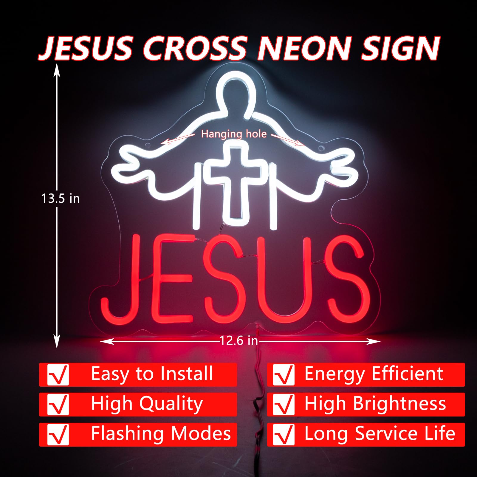 Moodlion Cross Jesus Christmas Neon Sign For Wall Decor Studio Room Led Lights, Jesus Saves Decor Neon Signs Aesthetic Operated