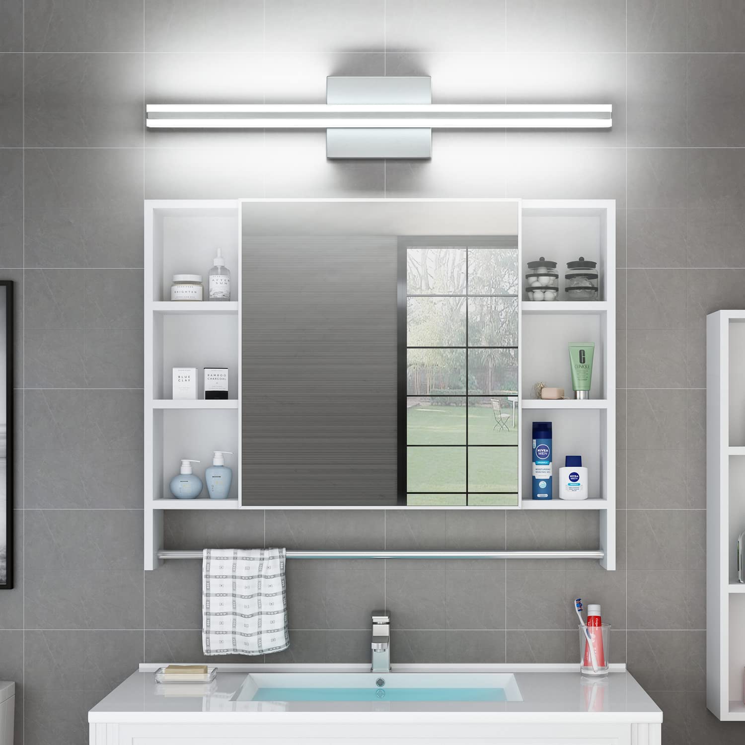 SOLFART LED Bathroom Mirror Lights 24 Inch Silver Aluminum Modern Wall Fixture S8200-610mm