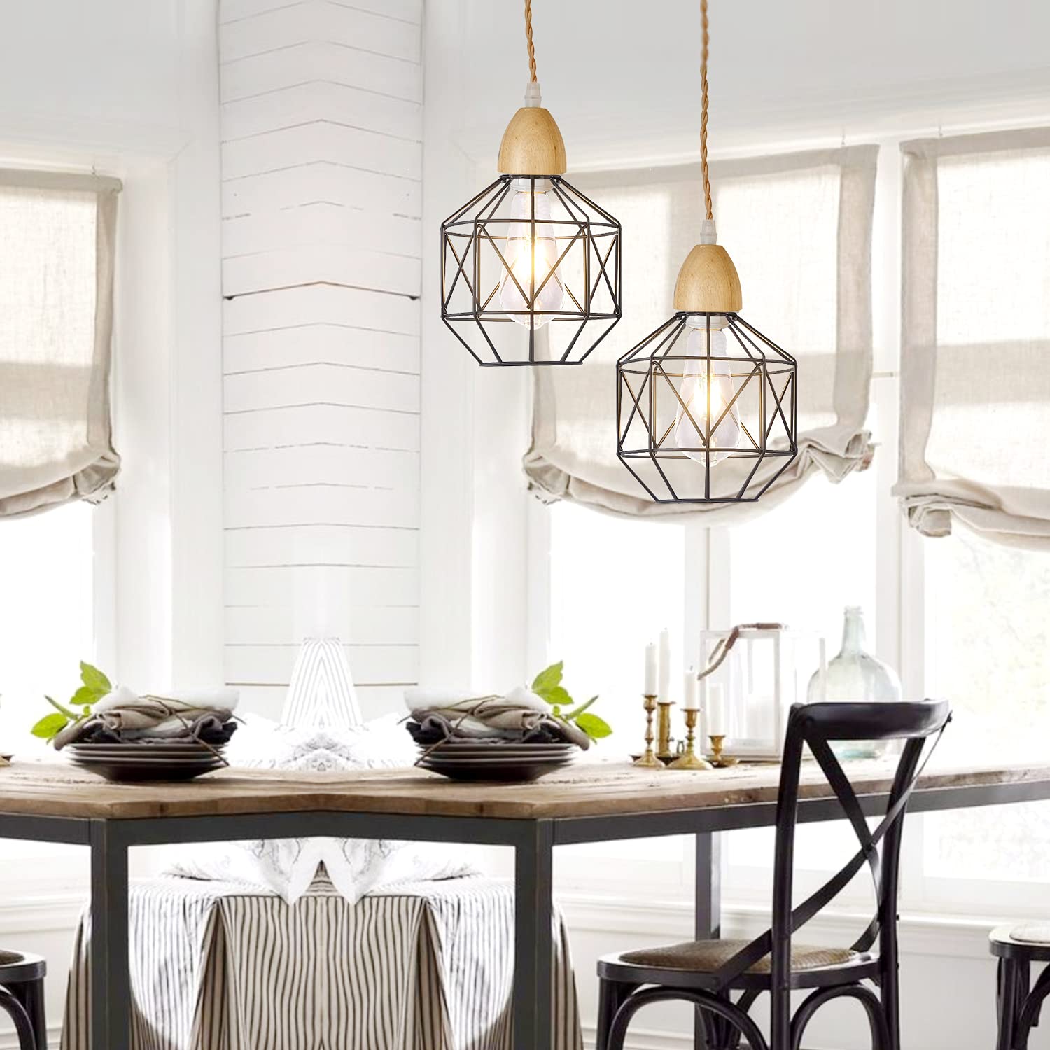 Arturesthome Pendant Light Kit - 16.4FT Dimmable Vintage Lamp Cord, Twisted Nylon, E26/E27 Socket, Cone Shape, DIY Farmhouse Decor