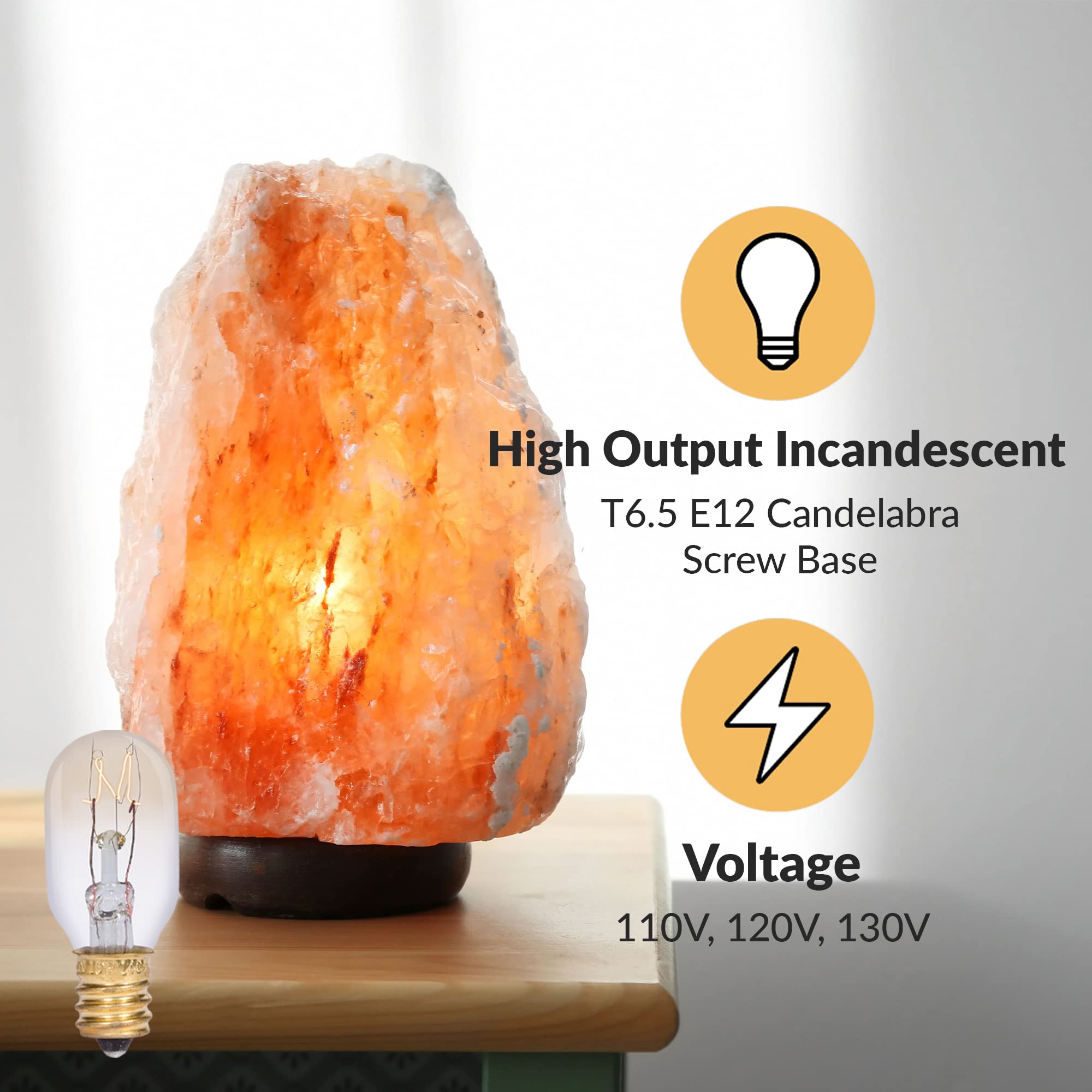 Simba Lighting T6.5 25W Replacement Bulb, 6 Pack, Dimmable, 2700K Warm White, E12 Candelabra Base, Ideal for Salt Lamps and