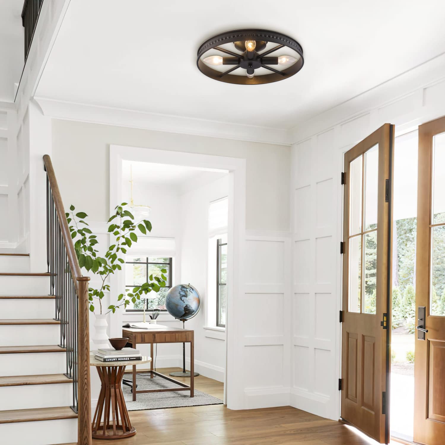 Kjlars Ceiling Light Fixture Flush Mount Ceiling Lamp Black Farmhouse Chandelier Industrial Rustic Light Fixtures Pendant Lighti