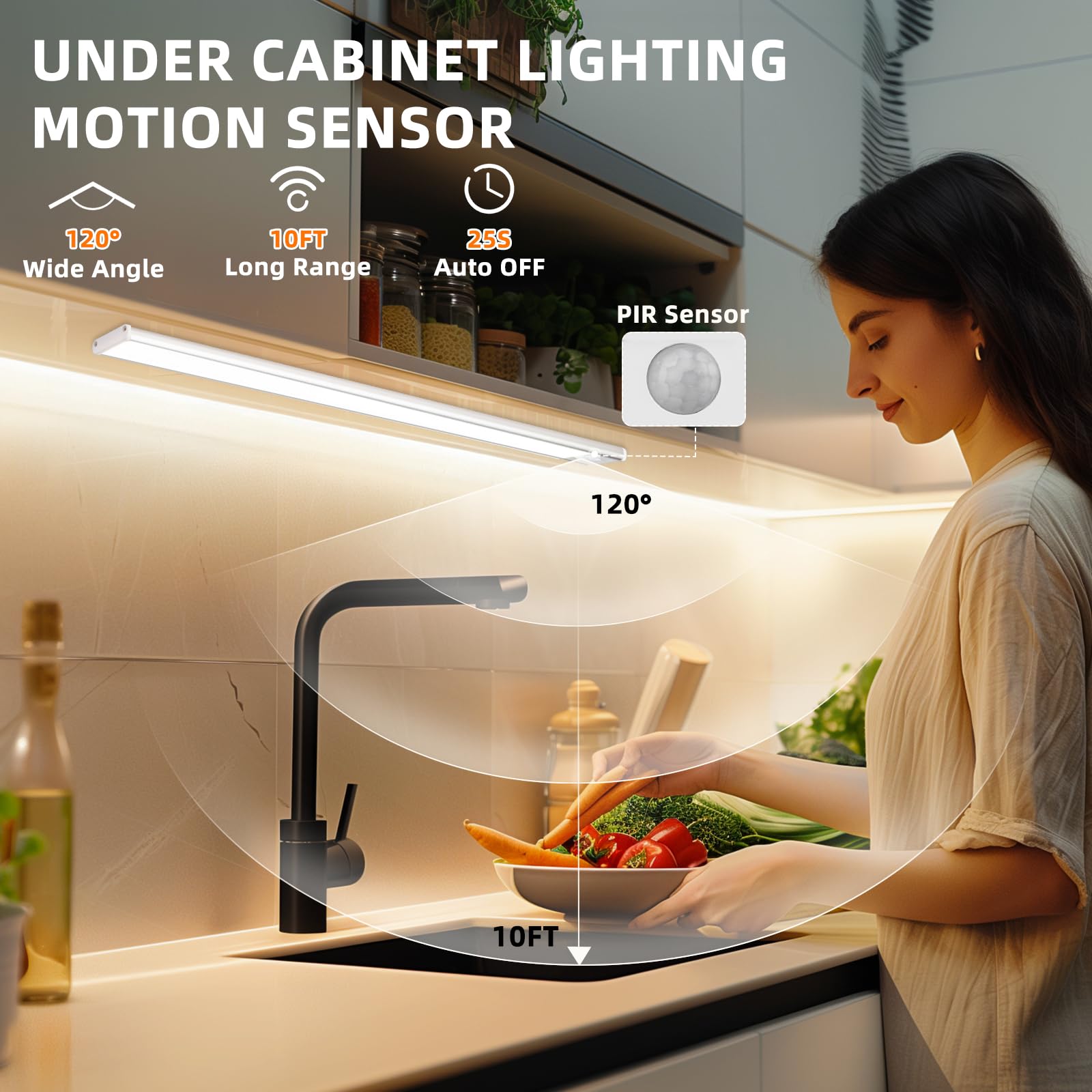 Under Cabinet Lighting Wireless, 74 Led Motion Sensor Light Indoor, 3 Color Dimmable Closet Lights Battery Operated, Rechargeabl